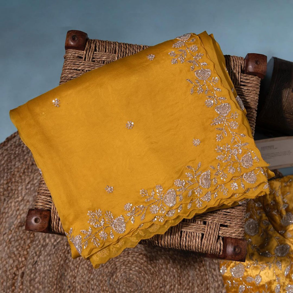 Designer Organza Silk Saree with Cutdana Handwork Border
