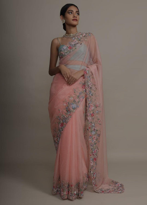 Beautiful Pure Russian Silk Saree with French Nott & Katha Hand Work