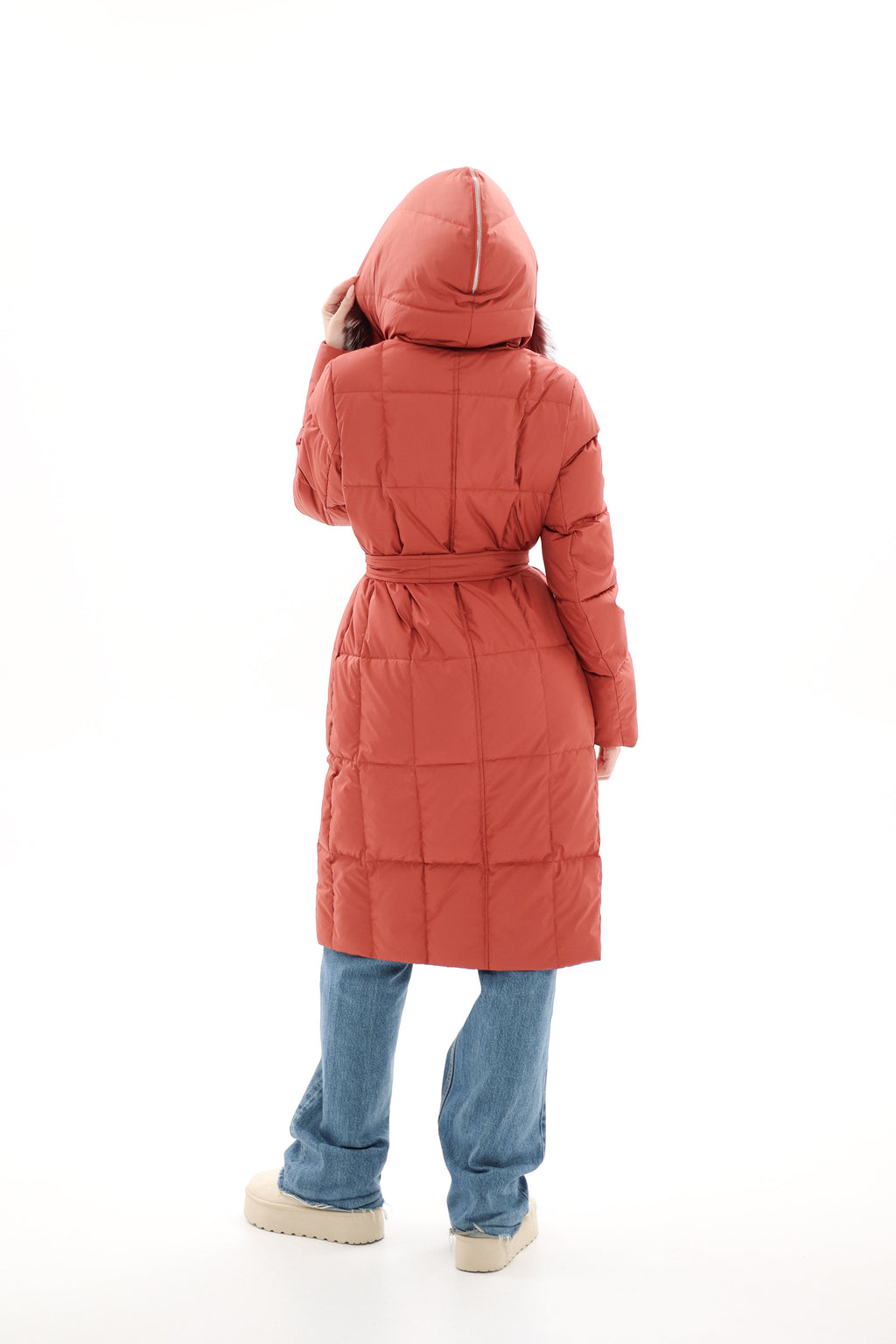 Genuine Silver Fox Fur Trim Down Coat