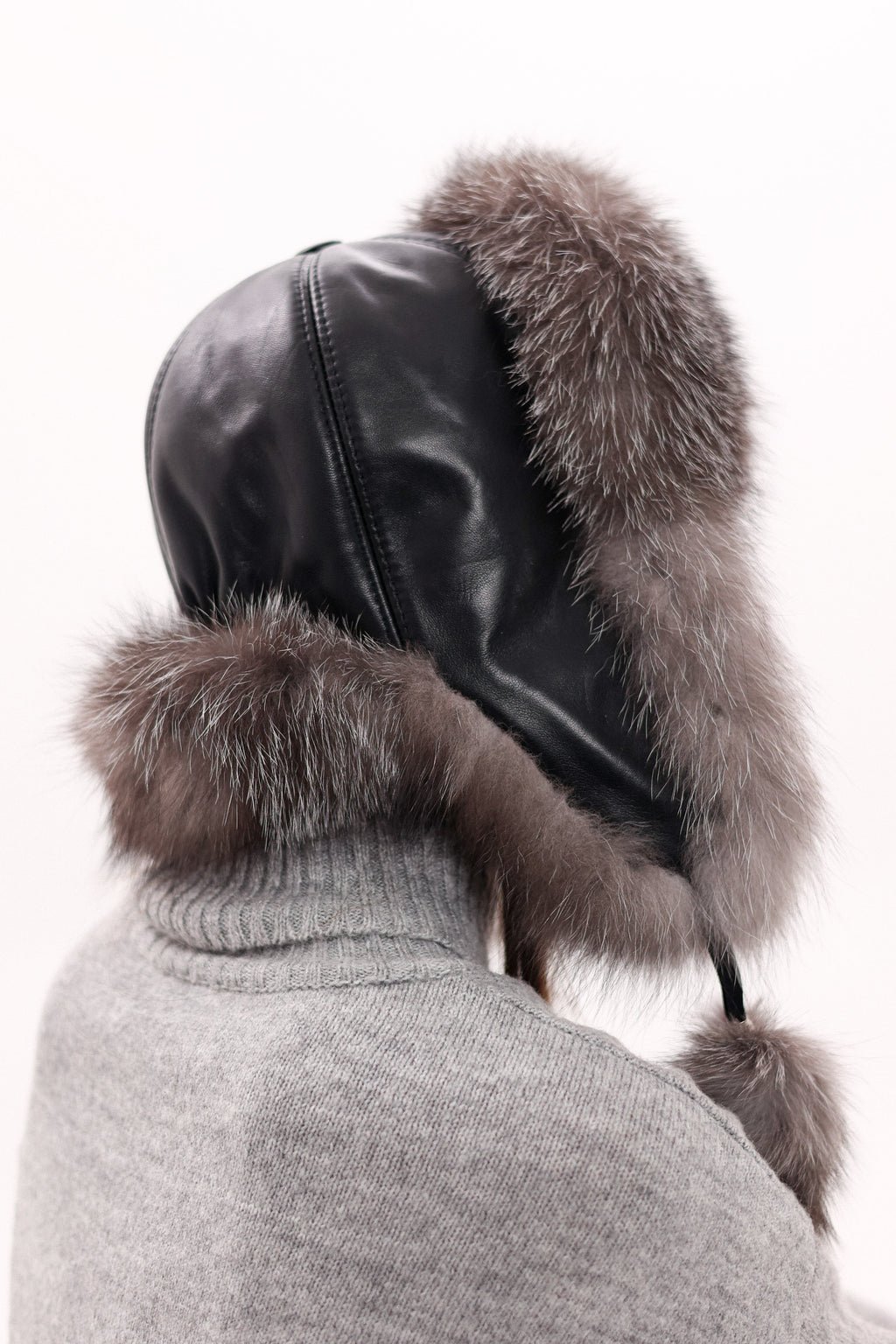 Genuine Silver Fox Fur Genuine Leather Hat