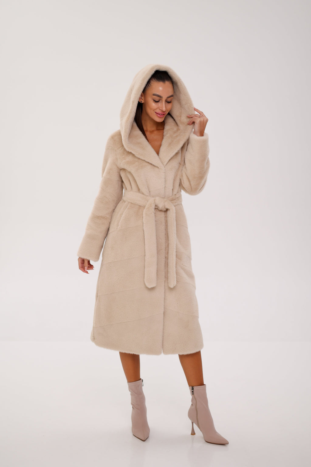Faux Mink Effect Fur Hooded Coat