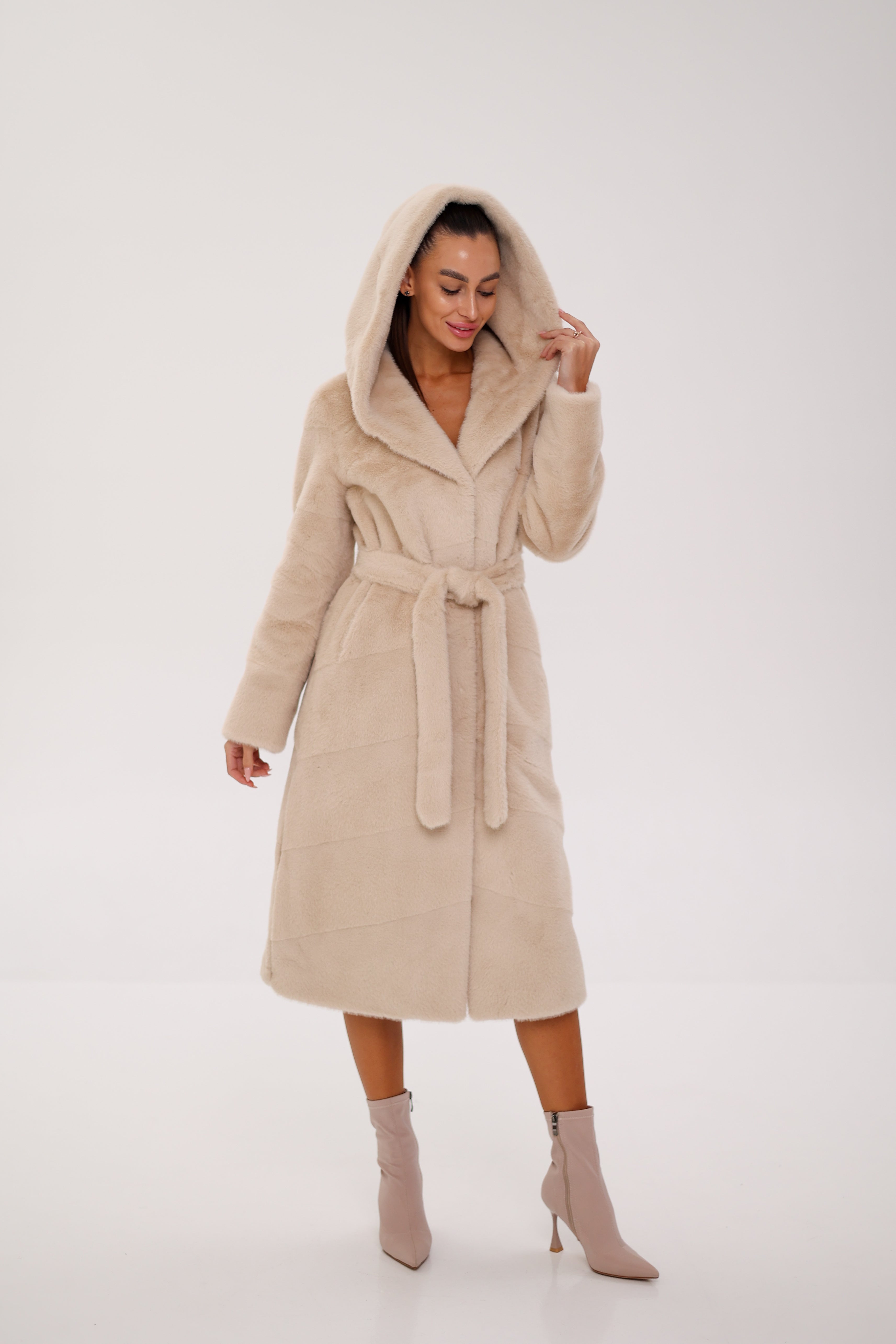 Faux Mink Effect Fur Hooded Coat