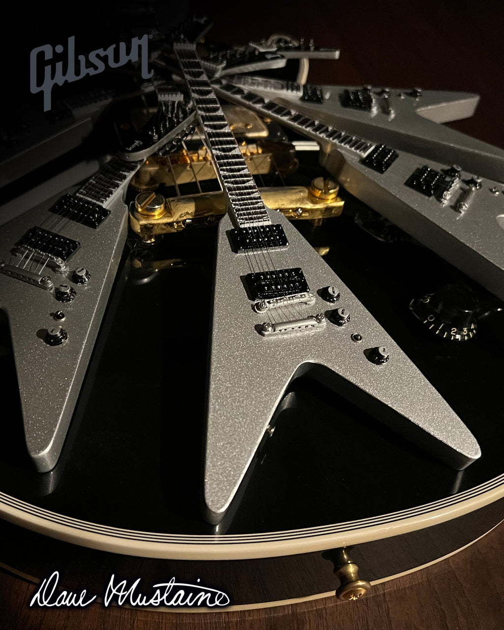 Dave Mustaine Signature Gibson Flying V SET OF 2 Mini Guitar Collection - Rust in Peace & Silver Metallic