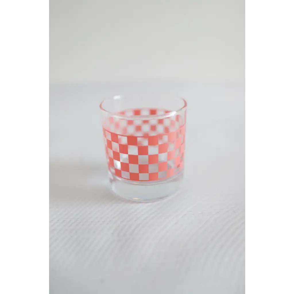 Checkered Cocktail Glass Set in Fun Colors with Small Imperfections