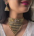 Rajwadi Polki Antique Gold Choker Necklace Set
