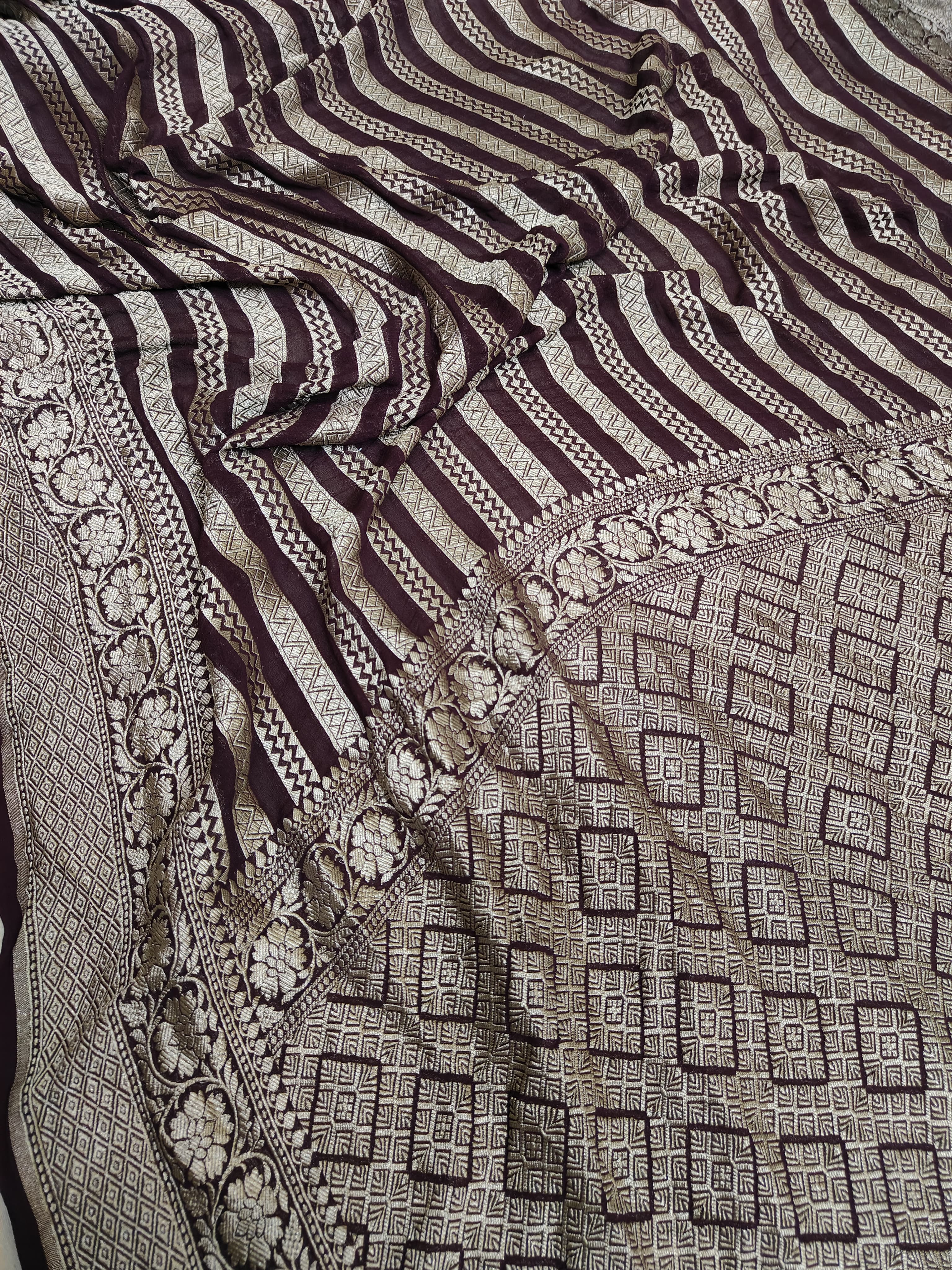 Beautiful Banarasi Lahariya Stripe Designer Khaddi Chiffon Saree