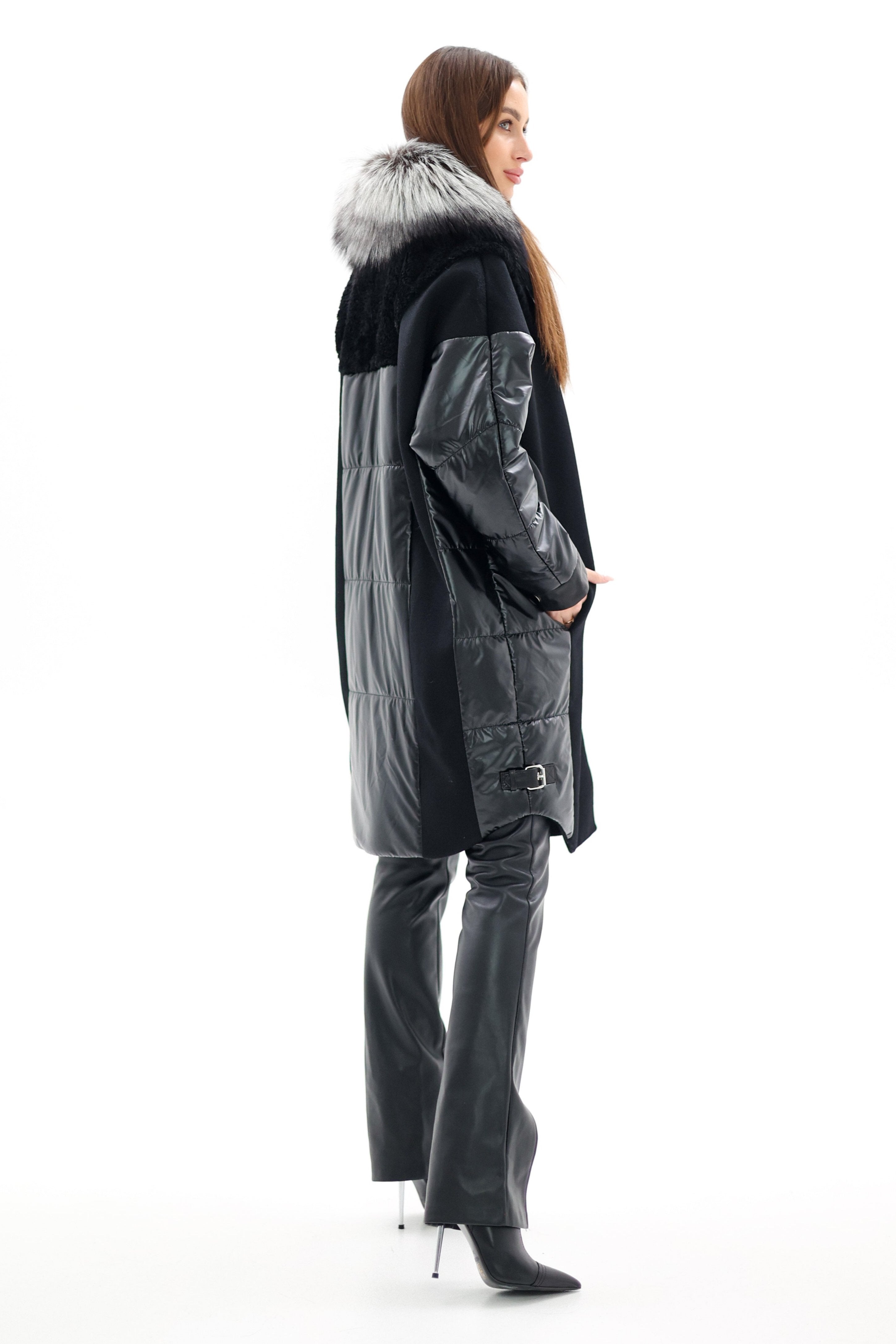 Genuine Silver Fox Fur Italian Cashmere Wool Freudenberg Comfortemp® Coat