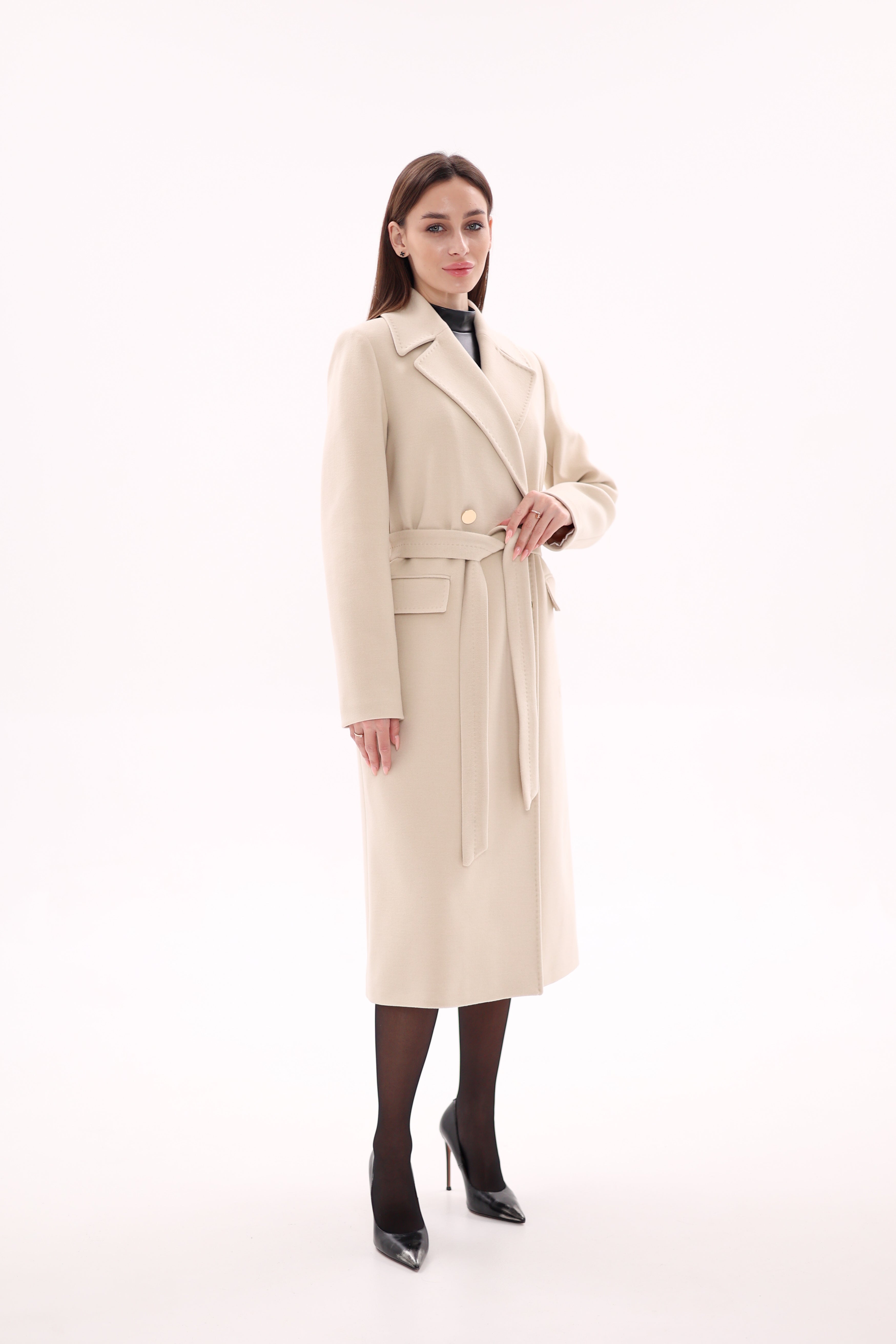 Denise Cashmere Blend Overcoat in Nude