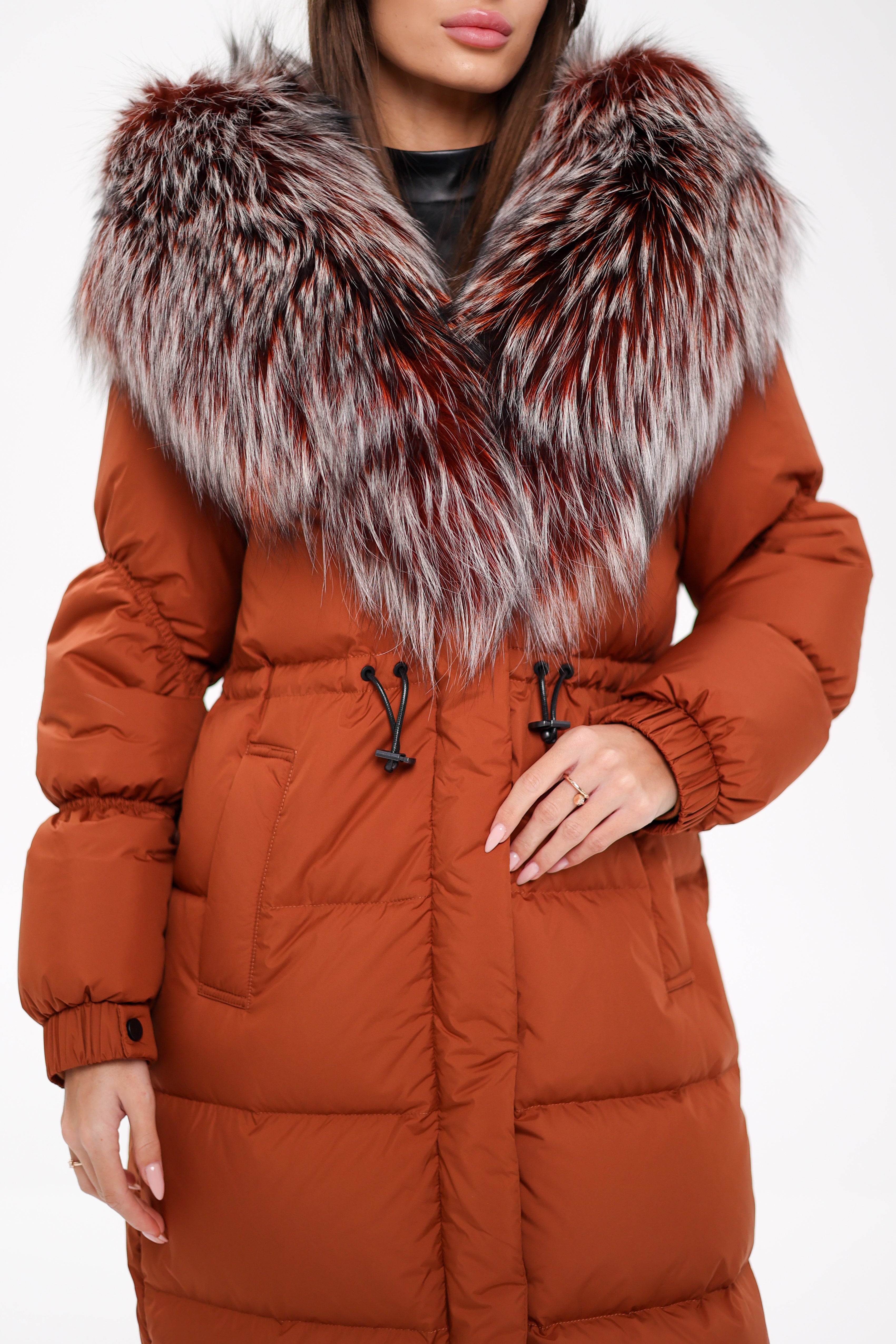 Genuine Silver Fox Fully Lined Hood Down Filled Coat