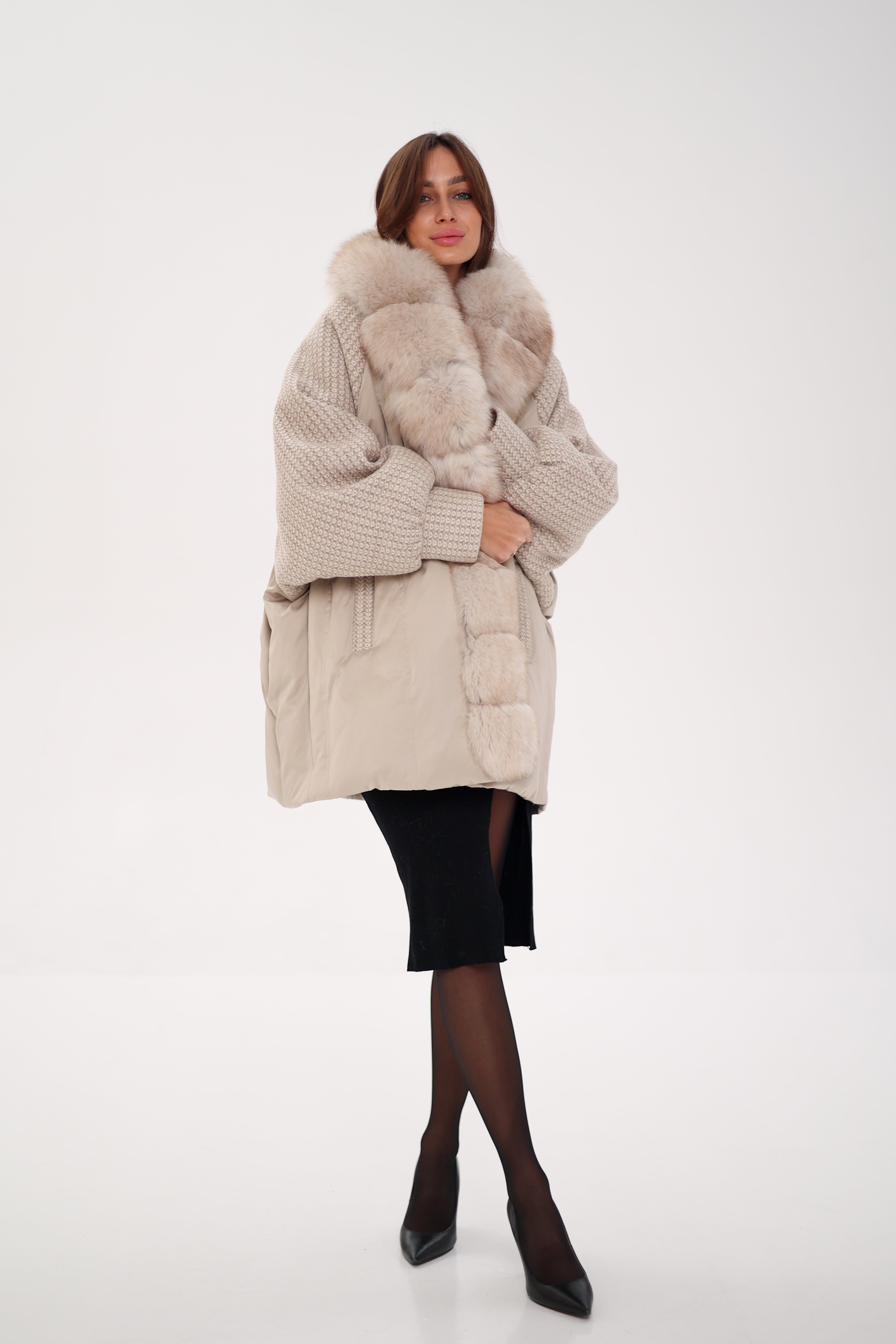 Genuine Polar Fox Boucle Down Coat