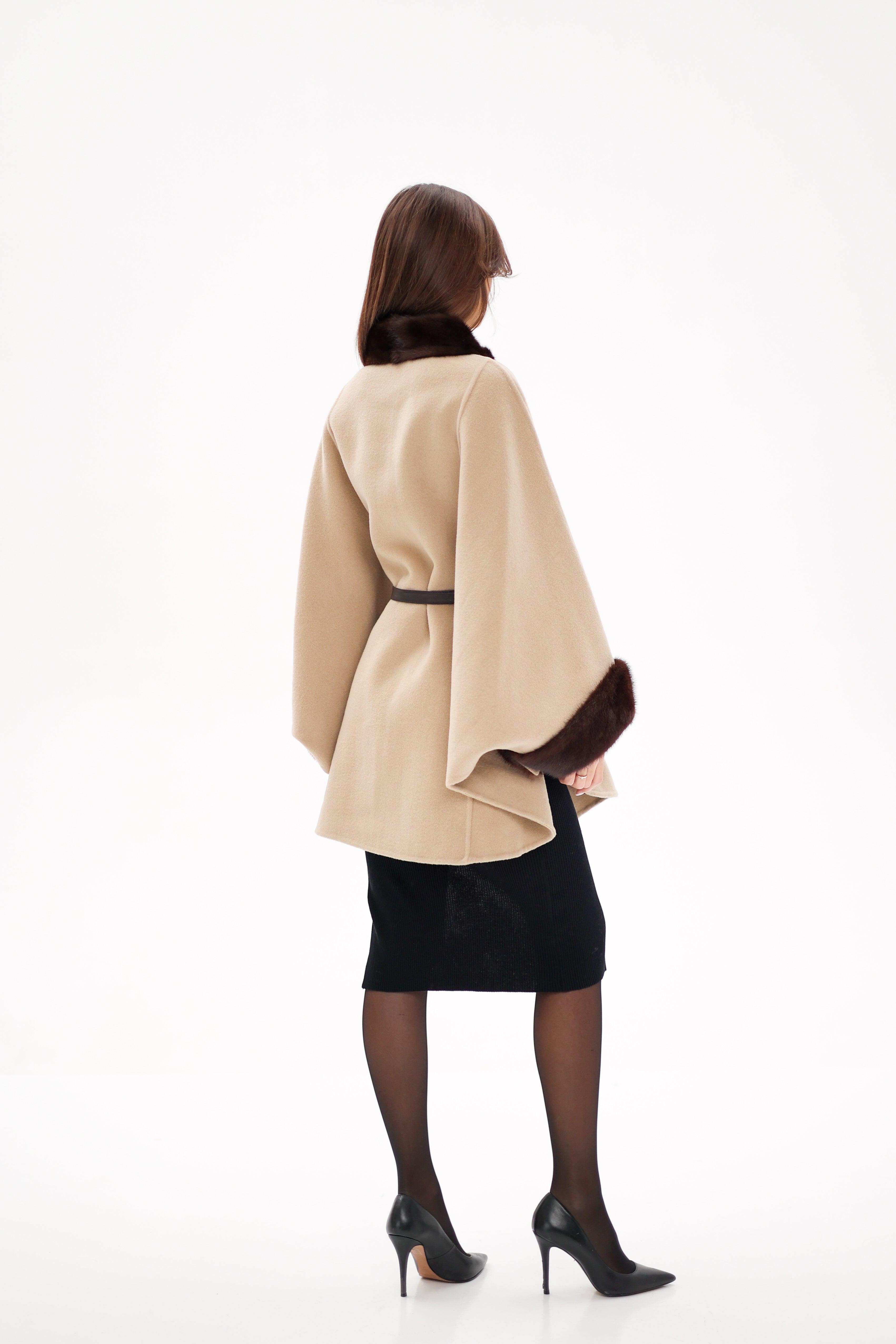 Genuine Scandinavian Mink Fur Double Face Wool Poncho