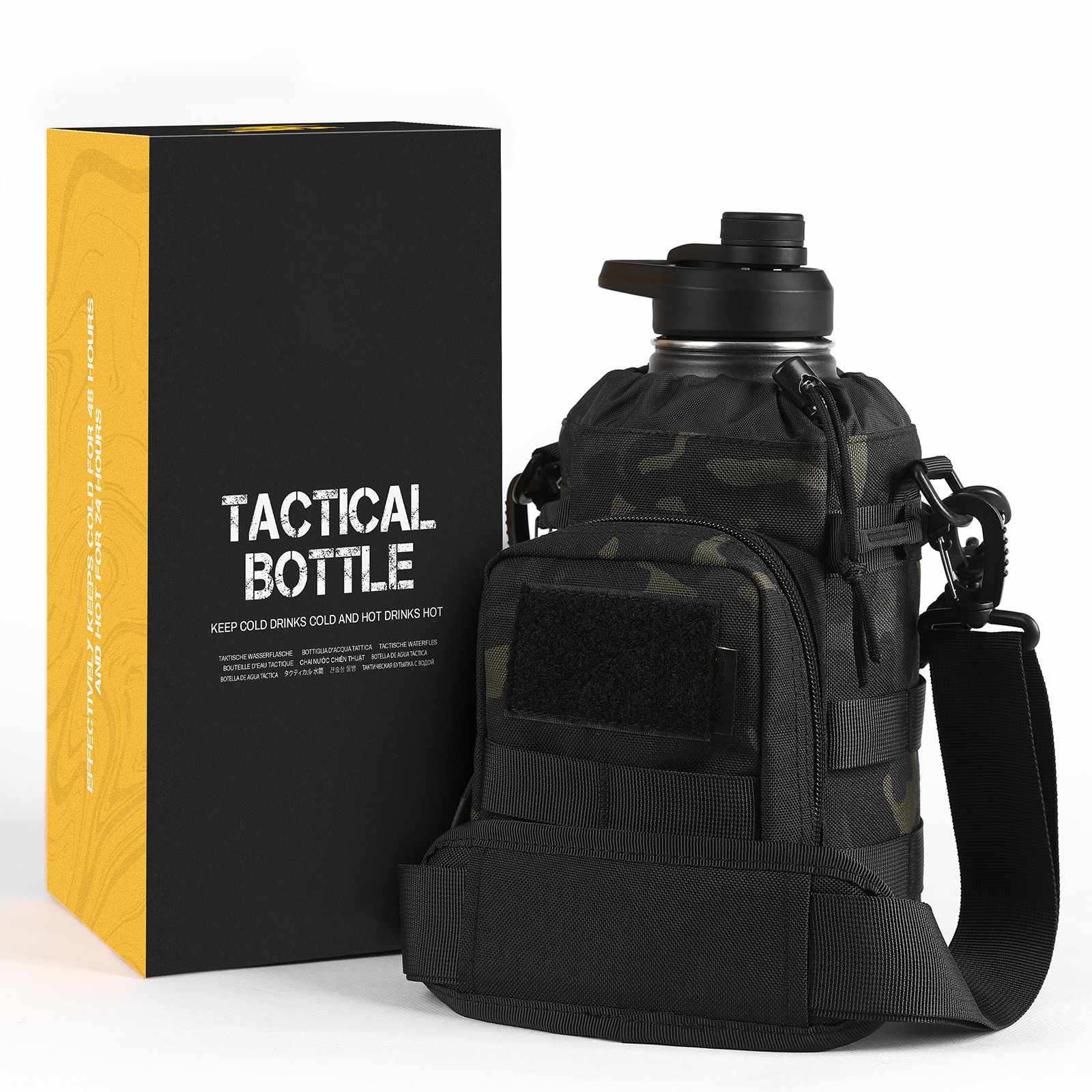 Votagoo 64Oz Half Gallon Stainless Steel Insulated Tactical Water Bottle with Metal Military Water Bottle Tactical Carrier Bag