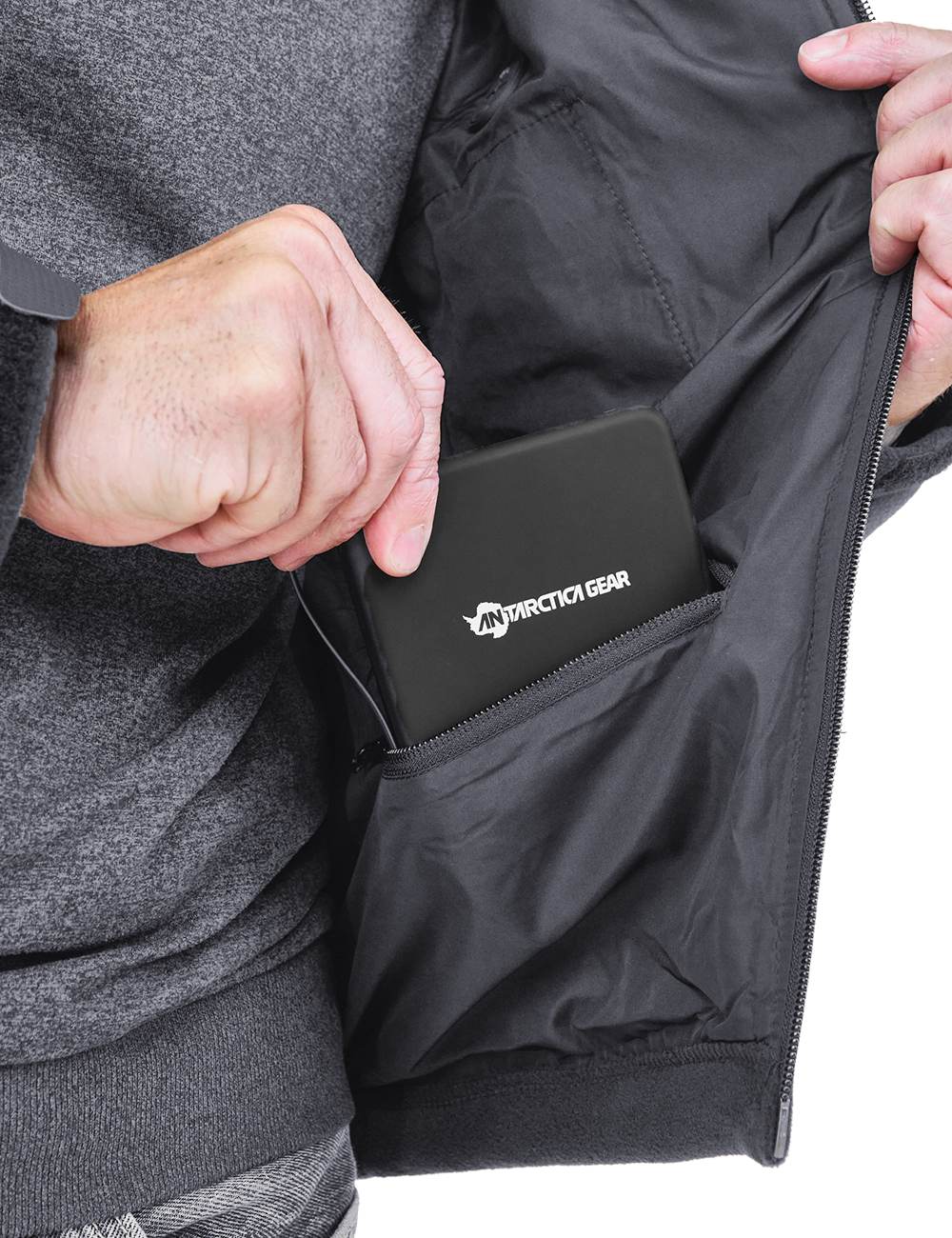 ANTARCTICA GEAR Fleece Heating Jacket, Fit Zip Hood Winter Jacket For Men