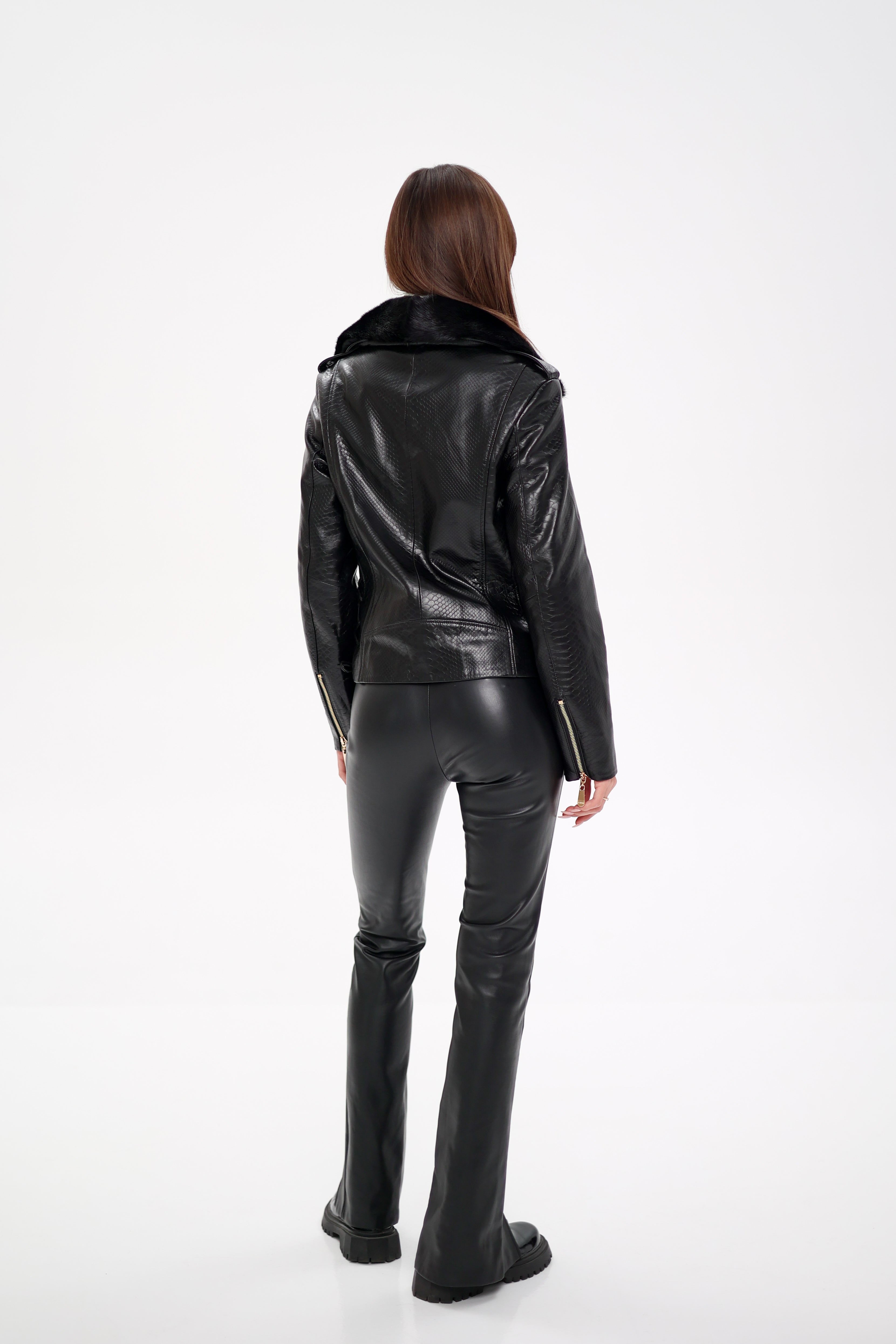 Genuine Mink Fur Embossed Leather Jacket
