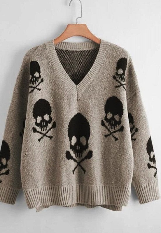 Skull V-neck Sweater