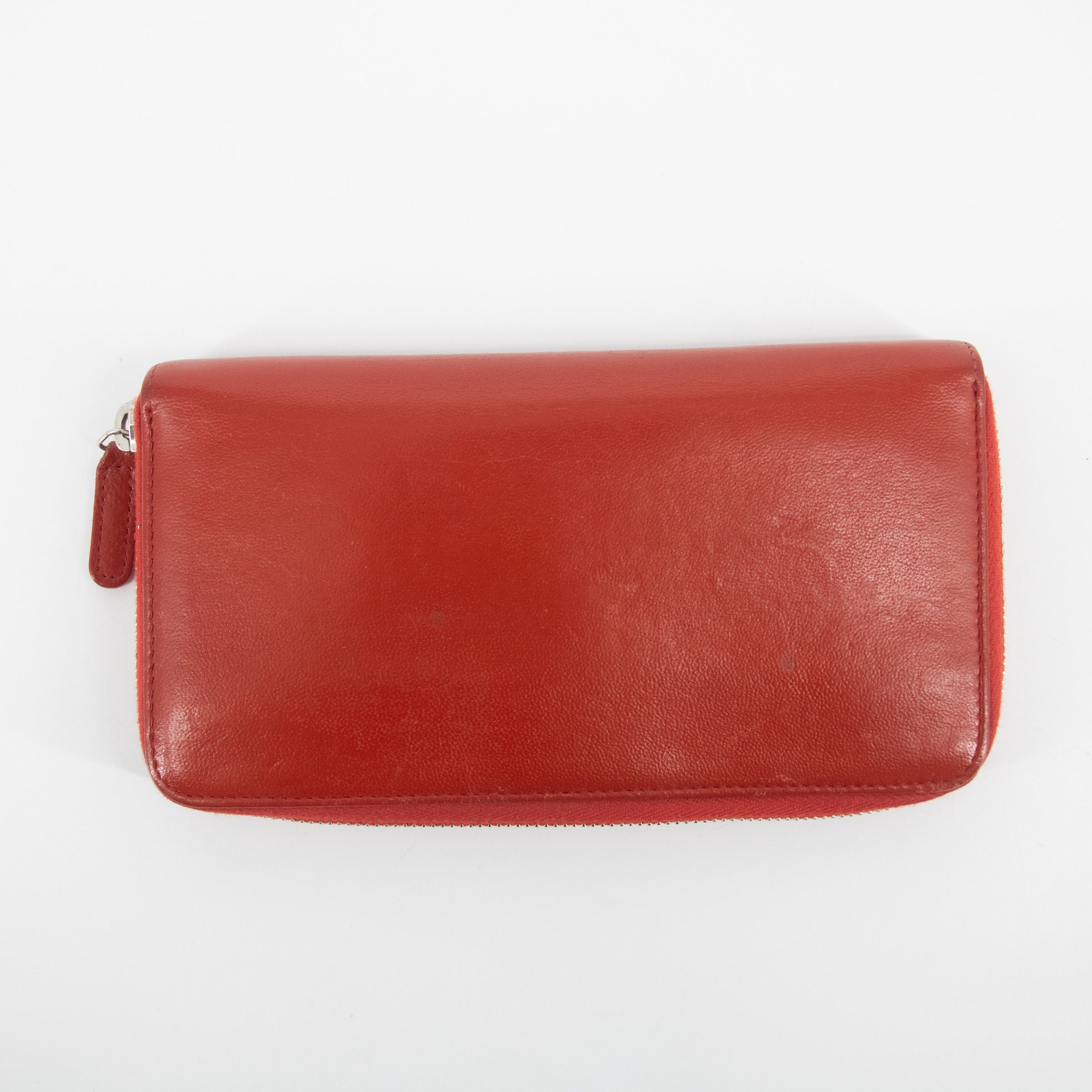 Chanel Red Coco Mark Lambskin Studs Round Zipper Long Wallet  #2241