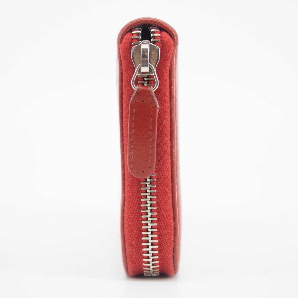 Chanel Red Coco Mark Lambskin Studs Round Zipper Long Wallet  #2241