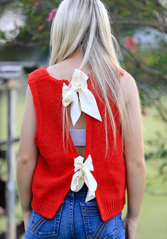 Open back bow sweater