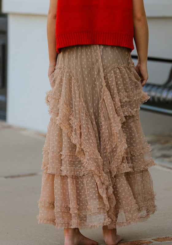 Mesh ruffle maxi skirt