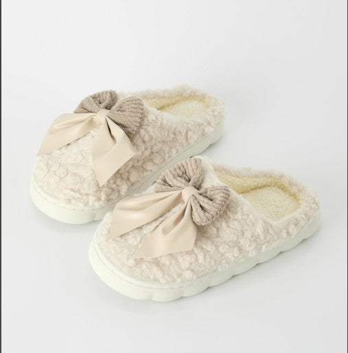 Fuzzy Bow Indoor Slippers
