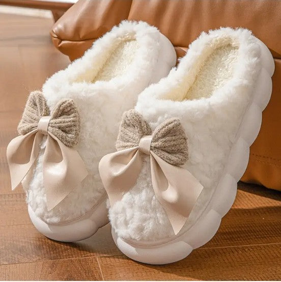 Fuzzy Bow Indoor Slippers