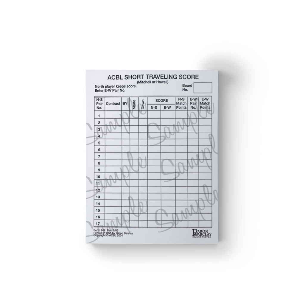 ACBL Short Traveling Score Pad (200 Sheets) #244