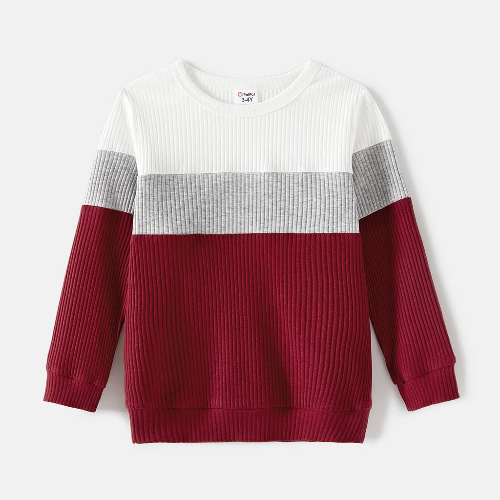 Family Matching Color-Block Tops and Flutter Dresses Sets: Burgundy