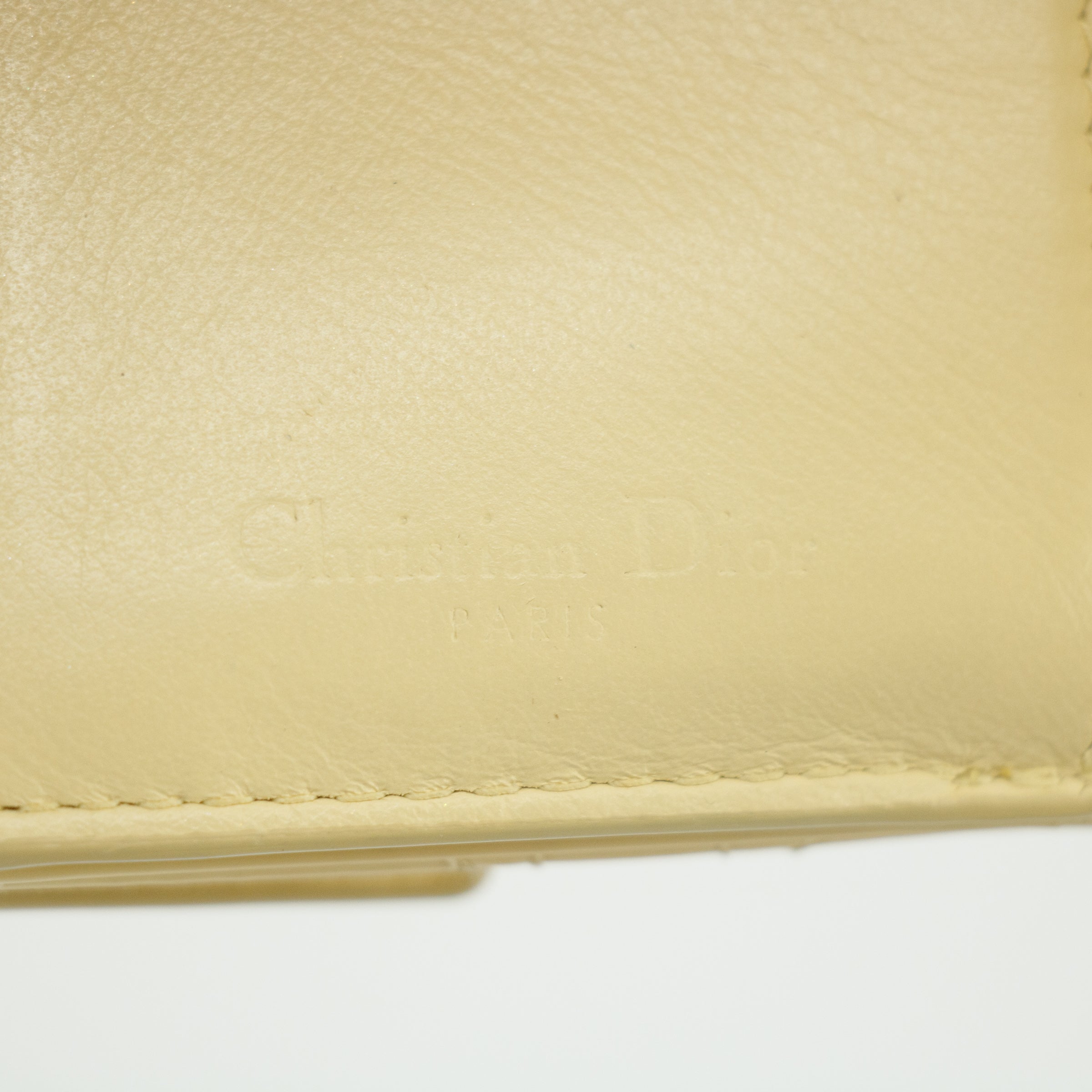 Christian Dior Cream Lady Dior Cannage Patent Leather Compact Wallet  #2656
