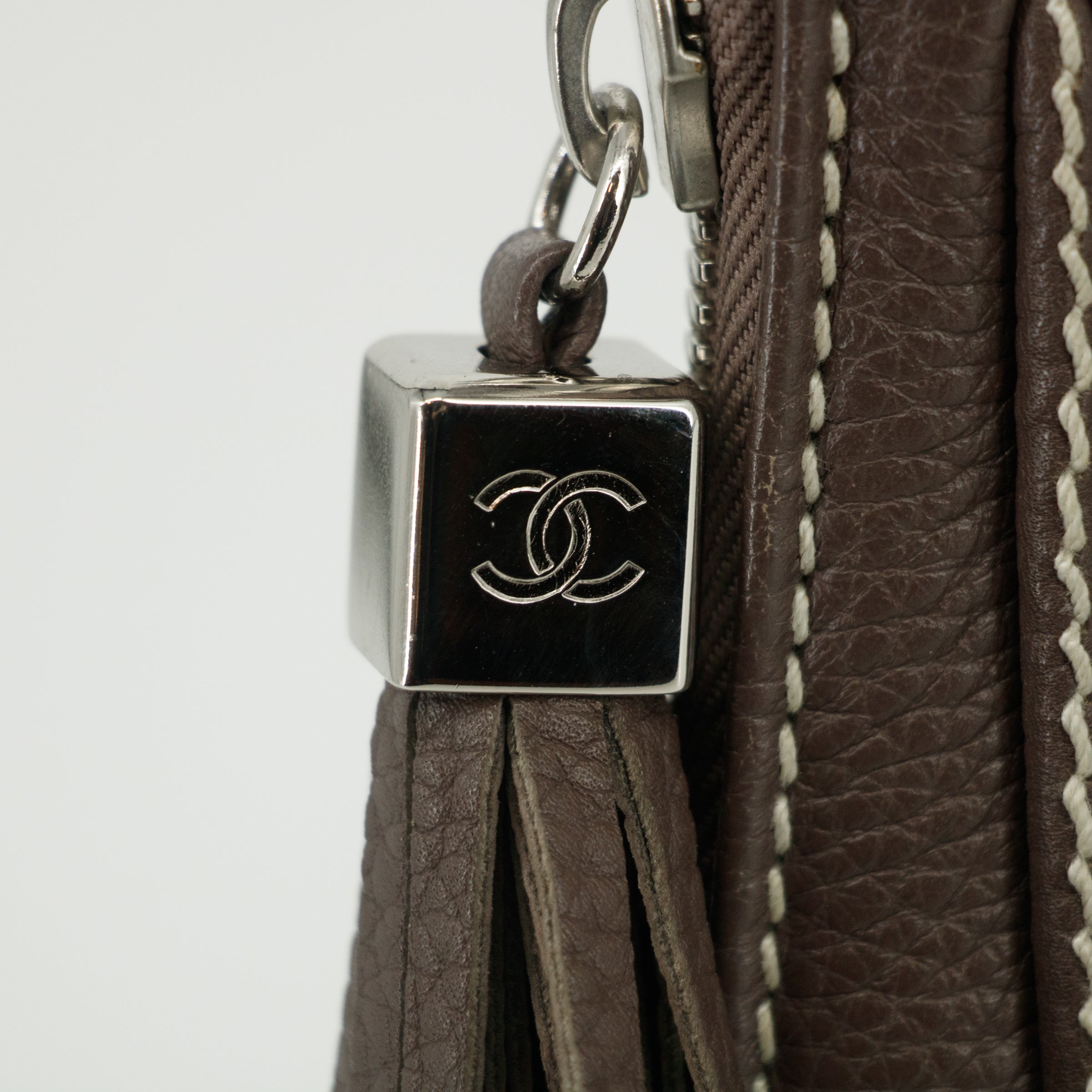 Chanel LAX Grained Leather Tassel Handle Bag Grey 8 Series #2820