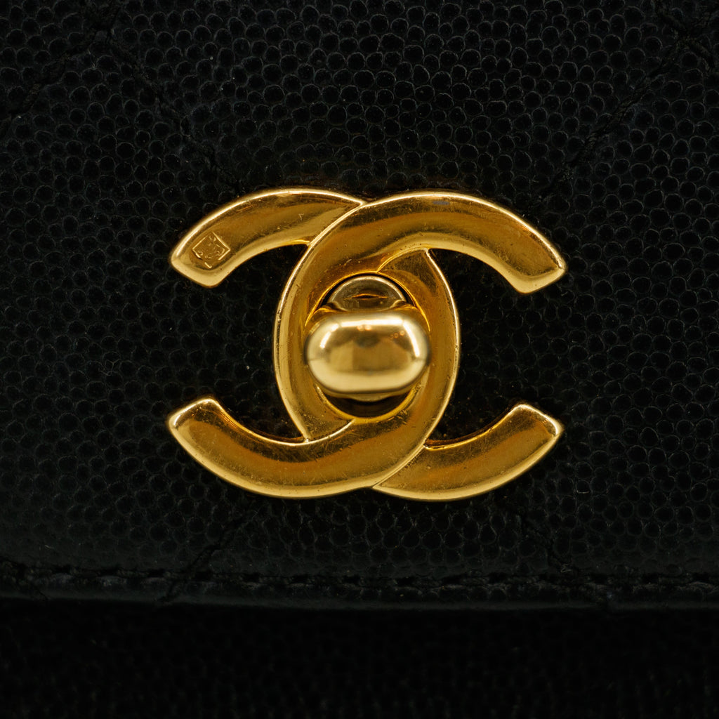 Chanel Matelasse Caviar Skin Turnlock Tote Bag Black 13 Series #2918