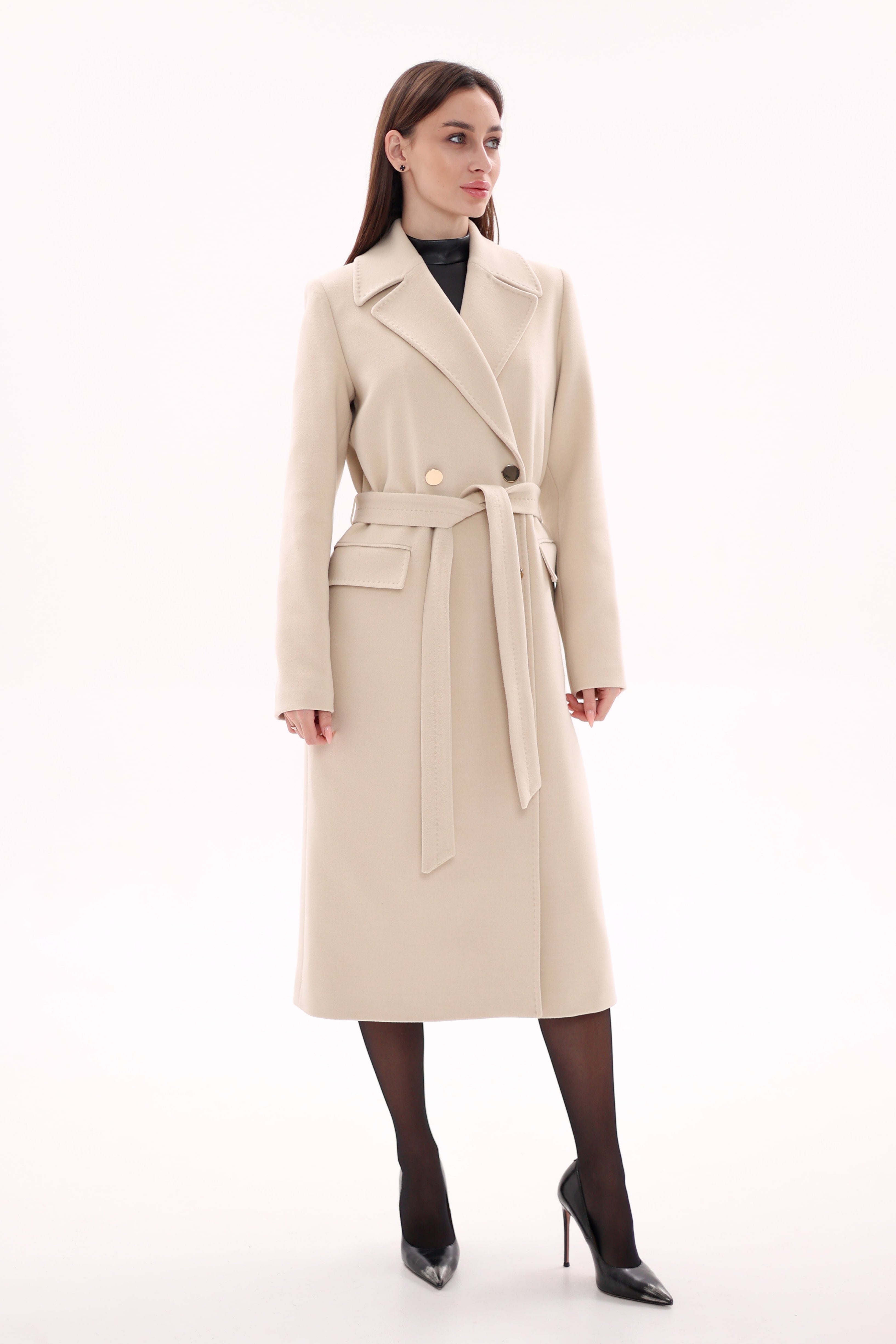 Denise Cashmere Blend Overcoat in Nude