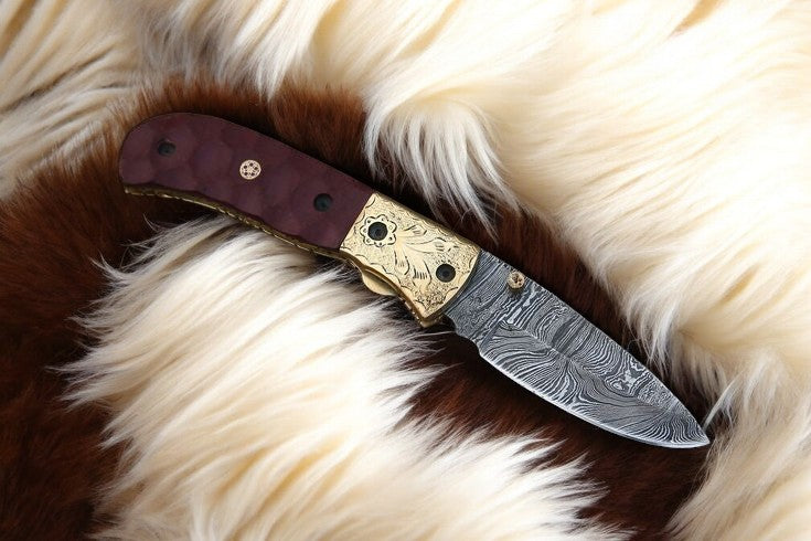 Handmade Damascus Pocket Knife with Micarta Handle