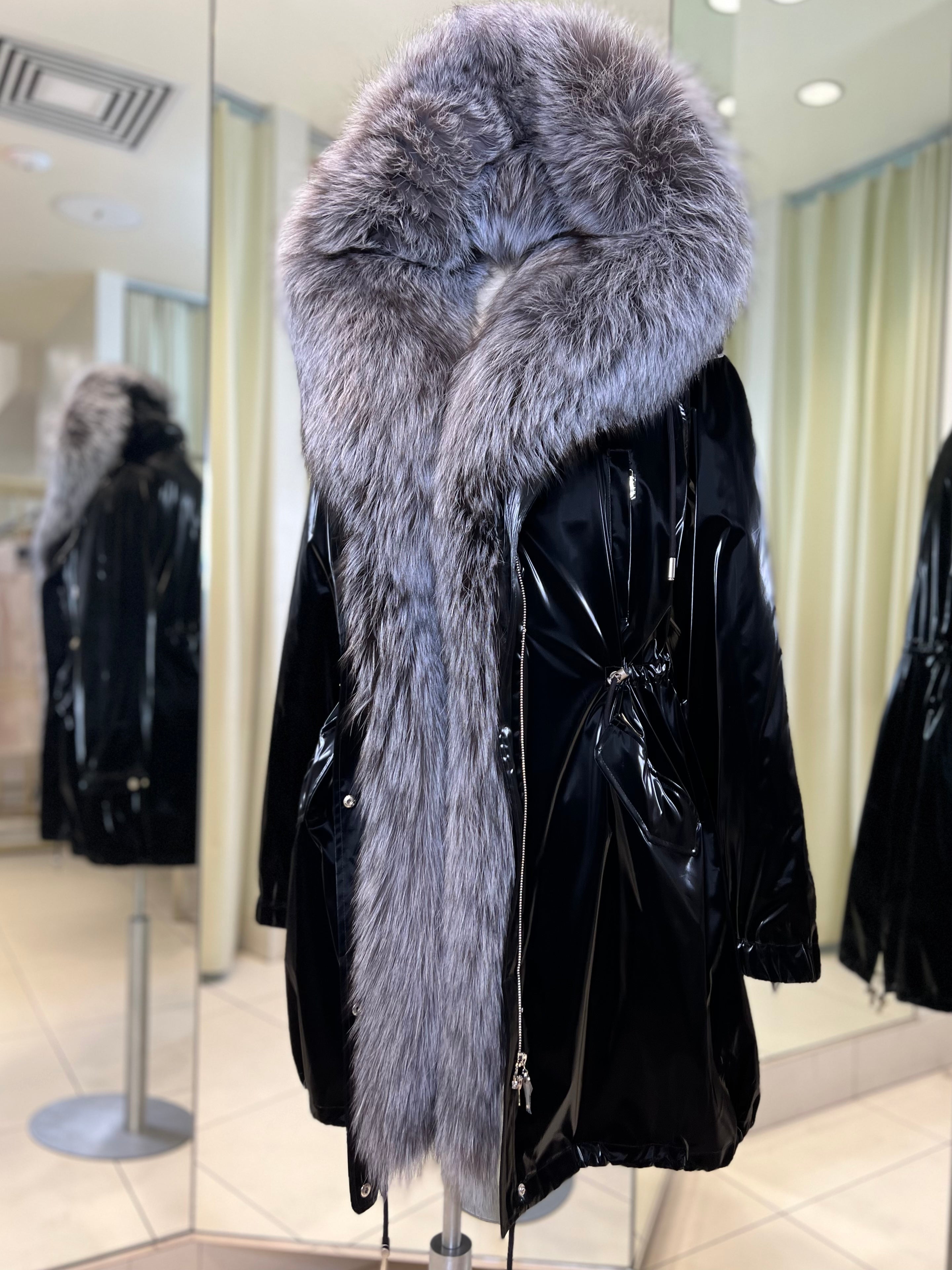 Genuine Silver Fox Fully Lined Hood Rabbit Insulated Parka