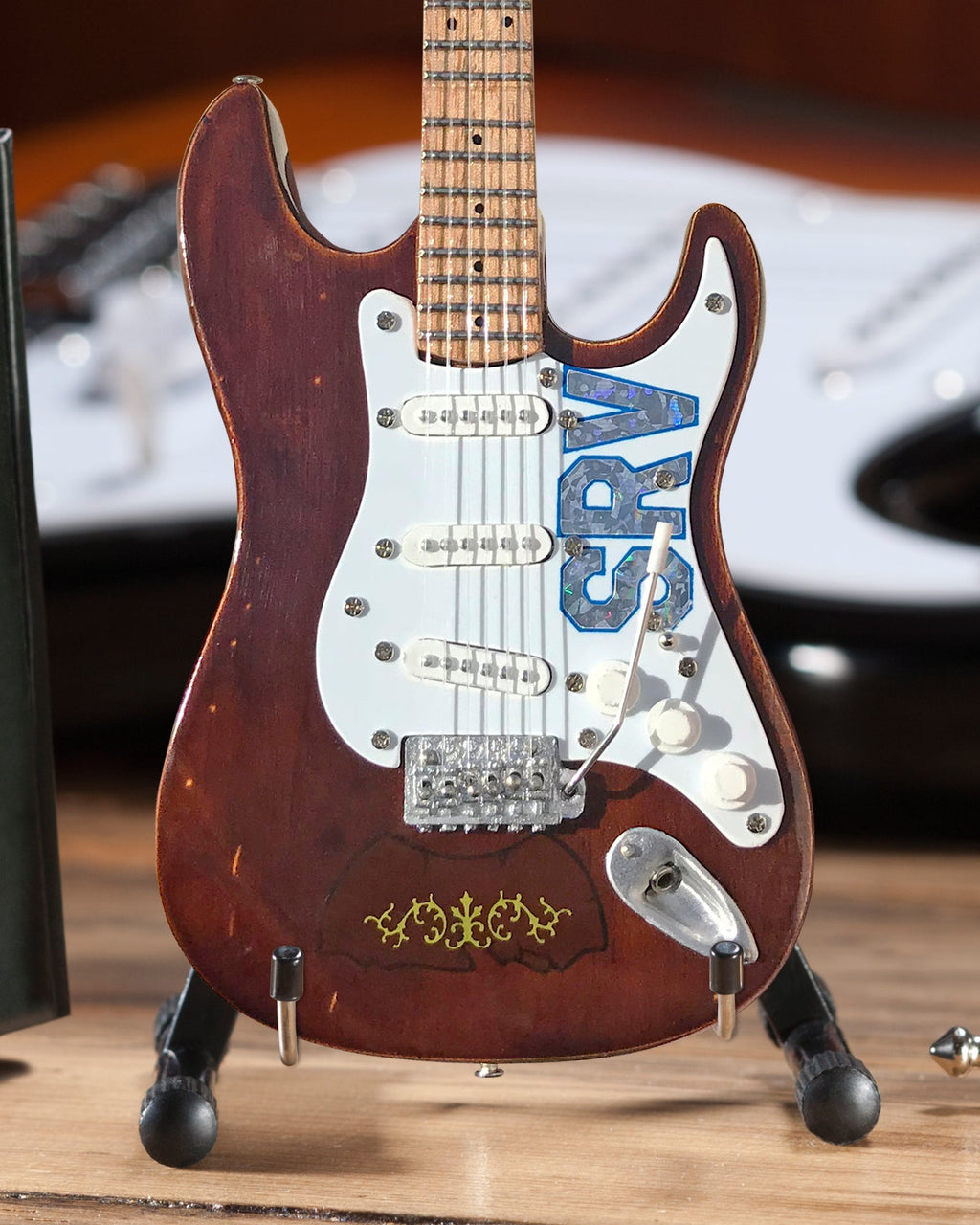 Stevie Ray Vaughan SRV Set of 2 Signature Fender Mini Guitar Replica Collectibles - Officially Licensed