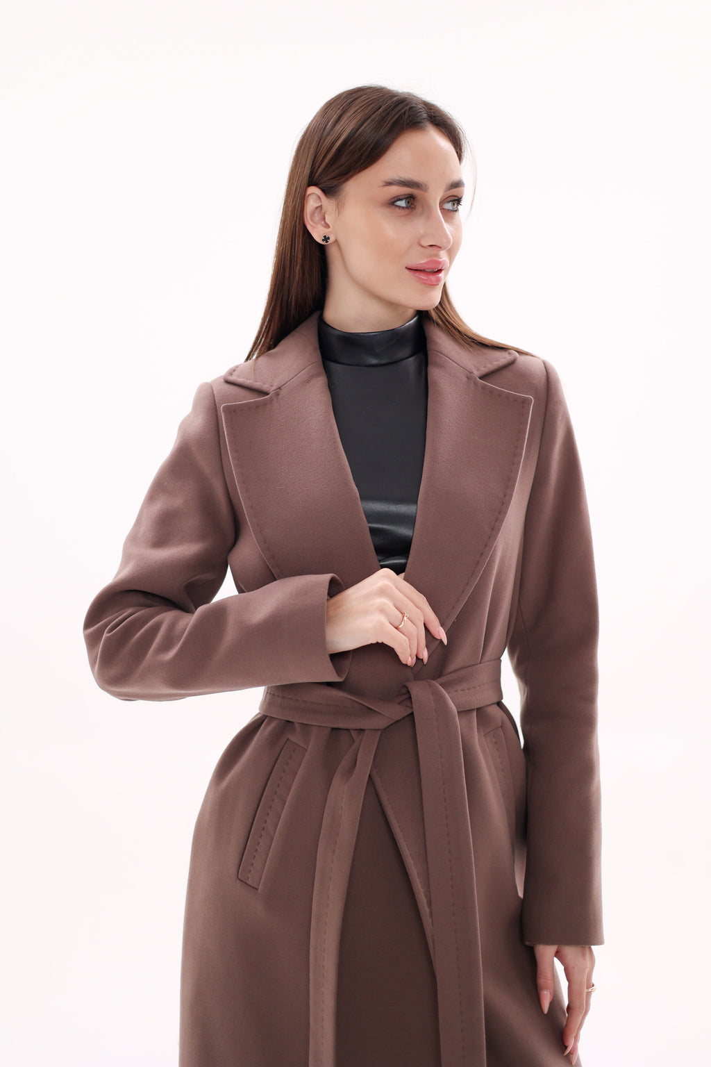 Harrington Classic Wraparound Overcoat in Mocha Mousse