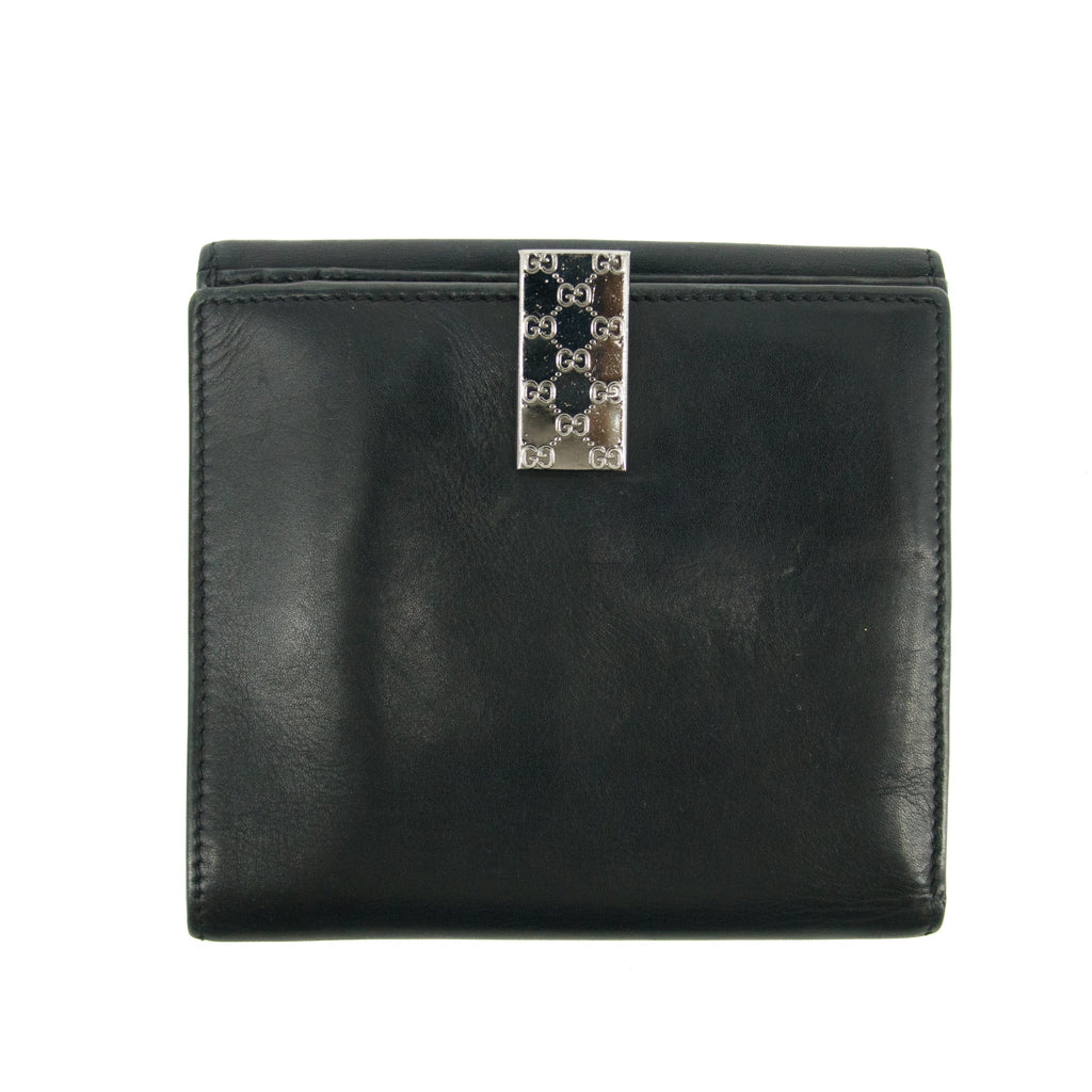 Gucci Black Leather Bifold Wallet w/ Silver Hardware #3398