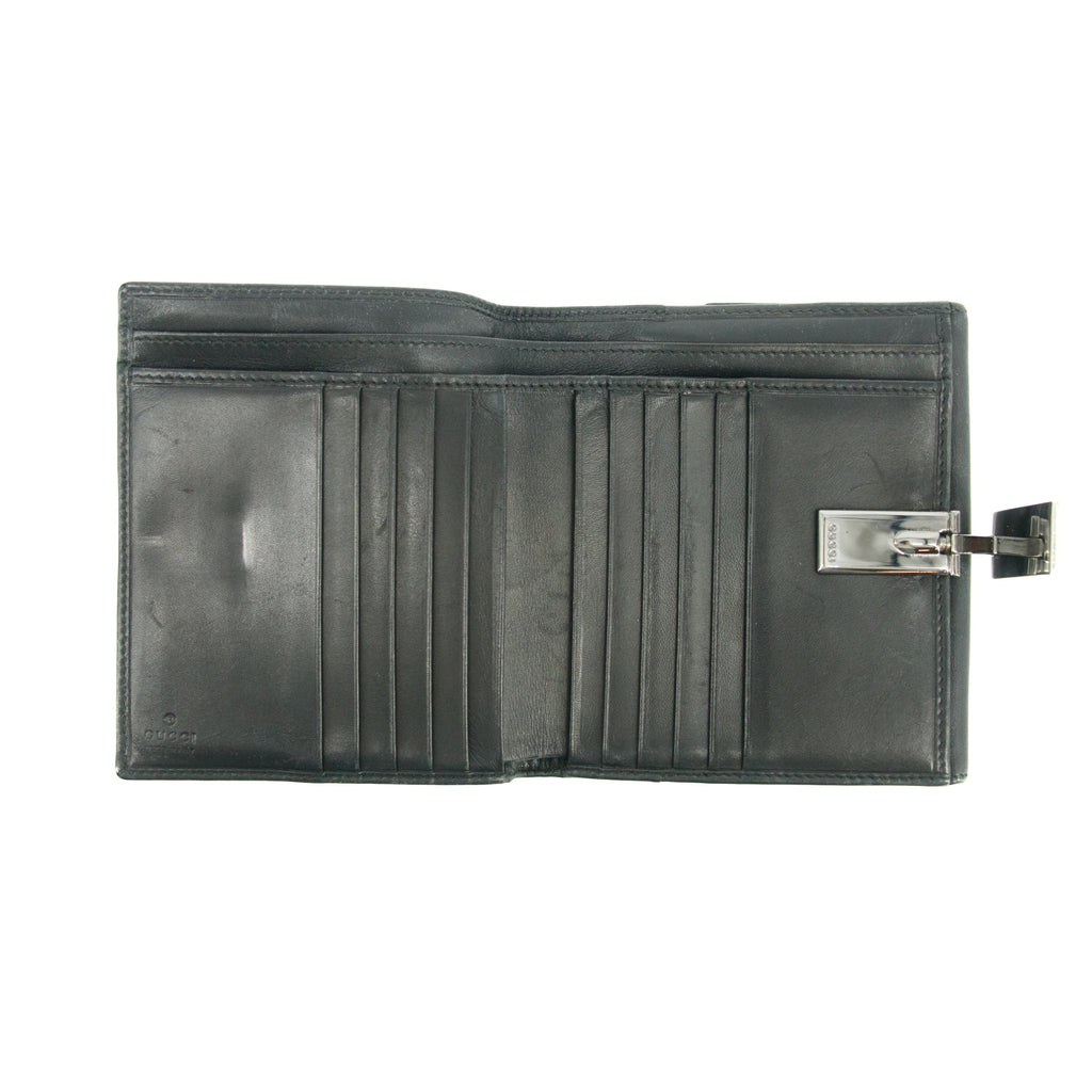 Gucci Black Leather Bifold Wallet w/ Silver Hardware #3398