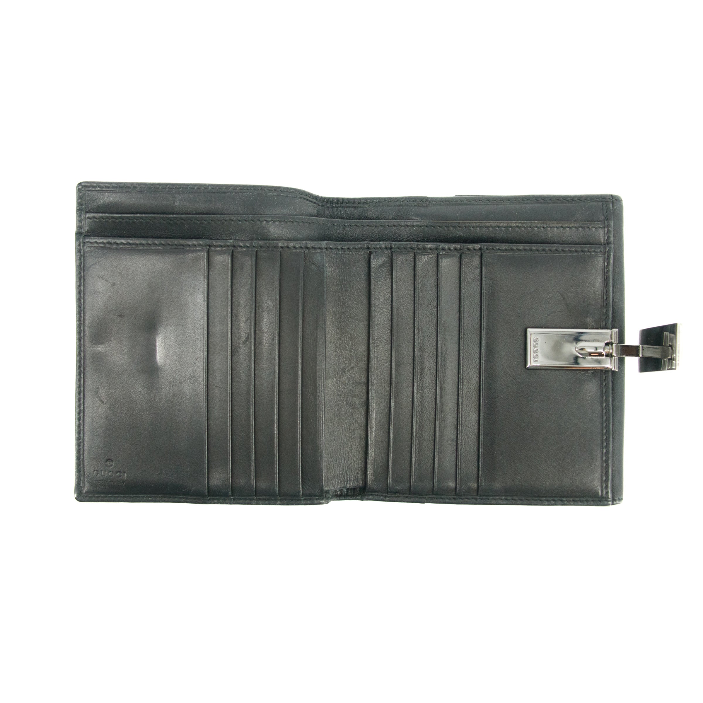 Gucci Black Leather Bifold Wallet w/ Silver Hardware #3398