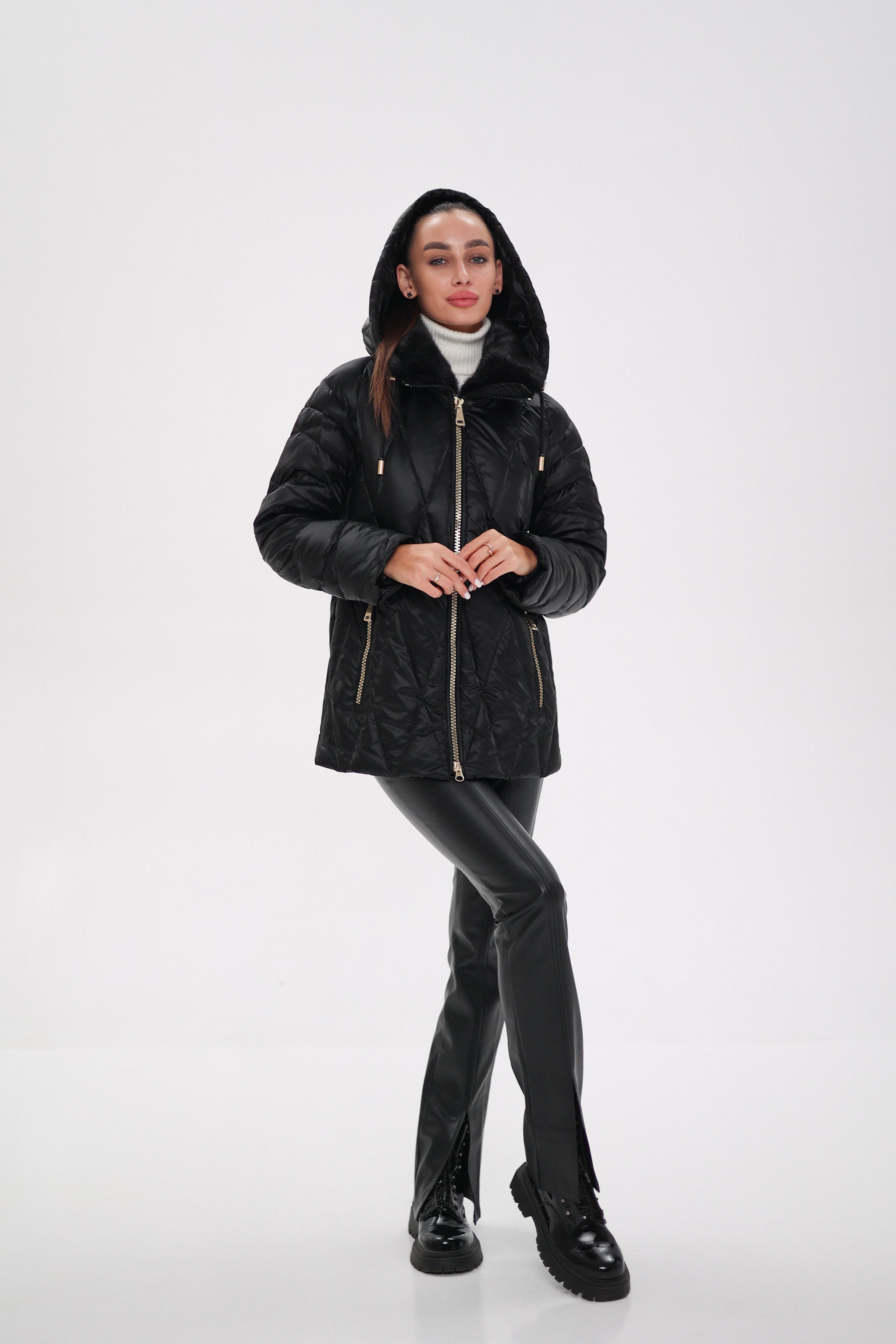 Genuine Mink Fur Trim Down Coat