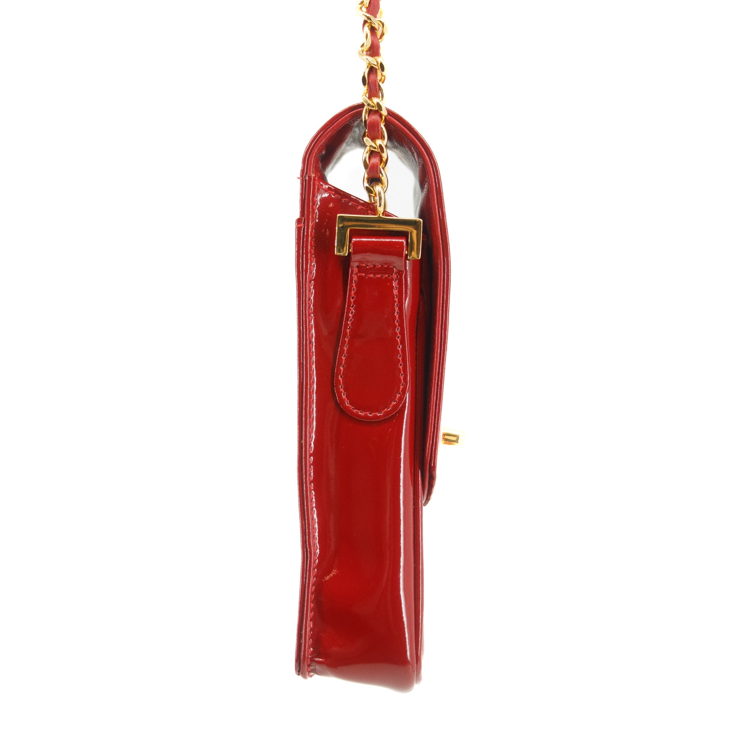 Chanel Chain Phone Case Red Patent Leather Shoulder Bag #3428