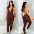 BROWN AND ROSE DETAIL JUMPSUIT