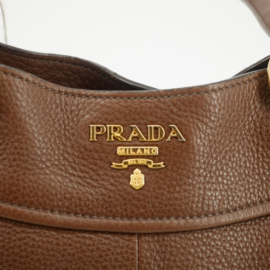 Prada Dark Brown Vitello Daino Handle Shoulder Bag #3575