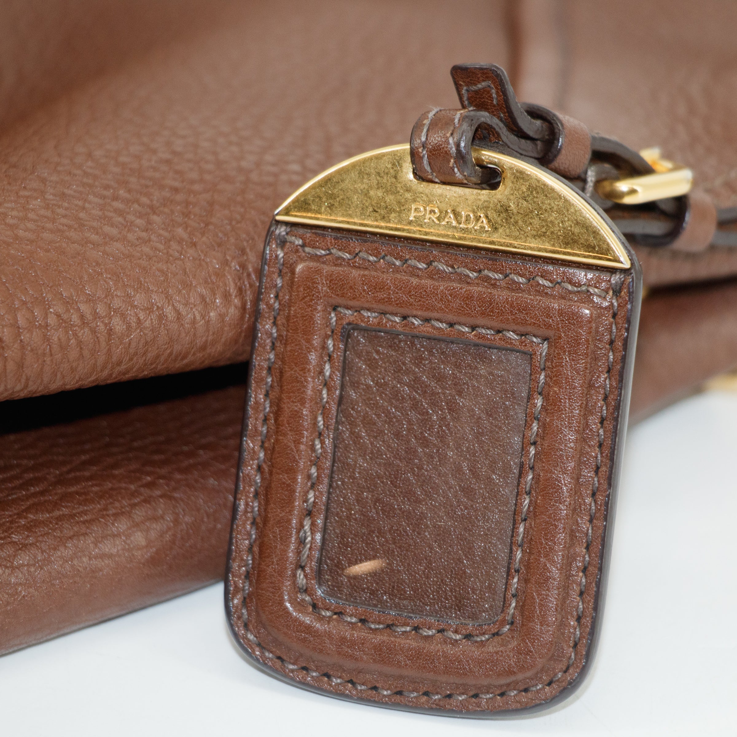 Prada Dark Brown Vitello Daino Handle Shoulder Bag #3575