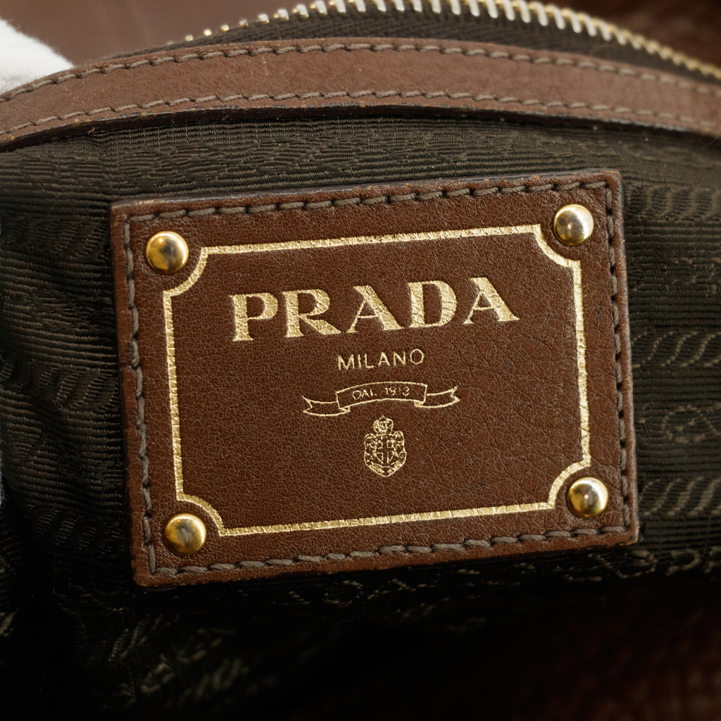 Prada Dark Brown Vitello Daino Handle Shoulder Bag #3575