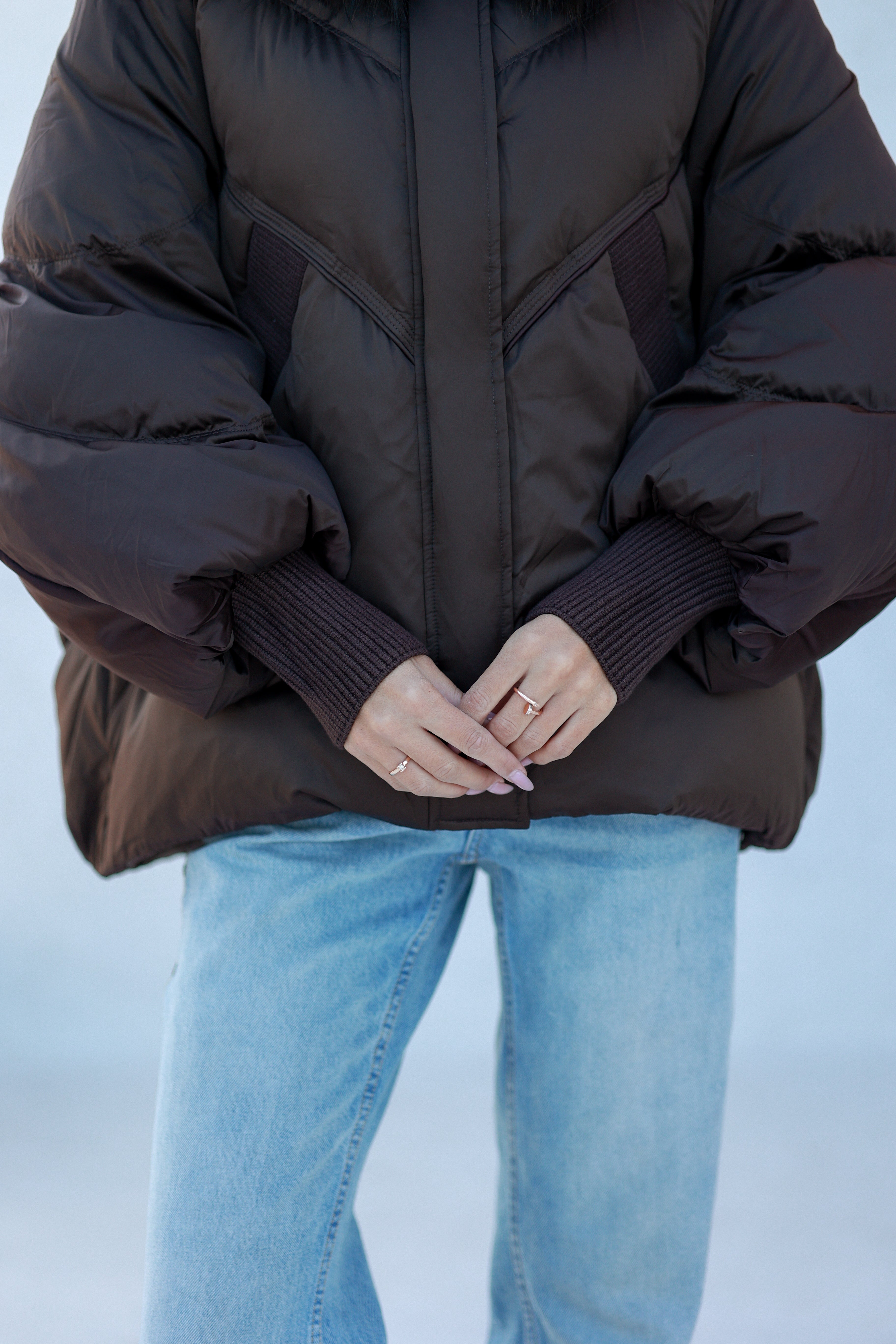 Chantal Genuine Fur Trim Down Fill Coat in Chocolate