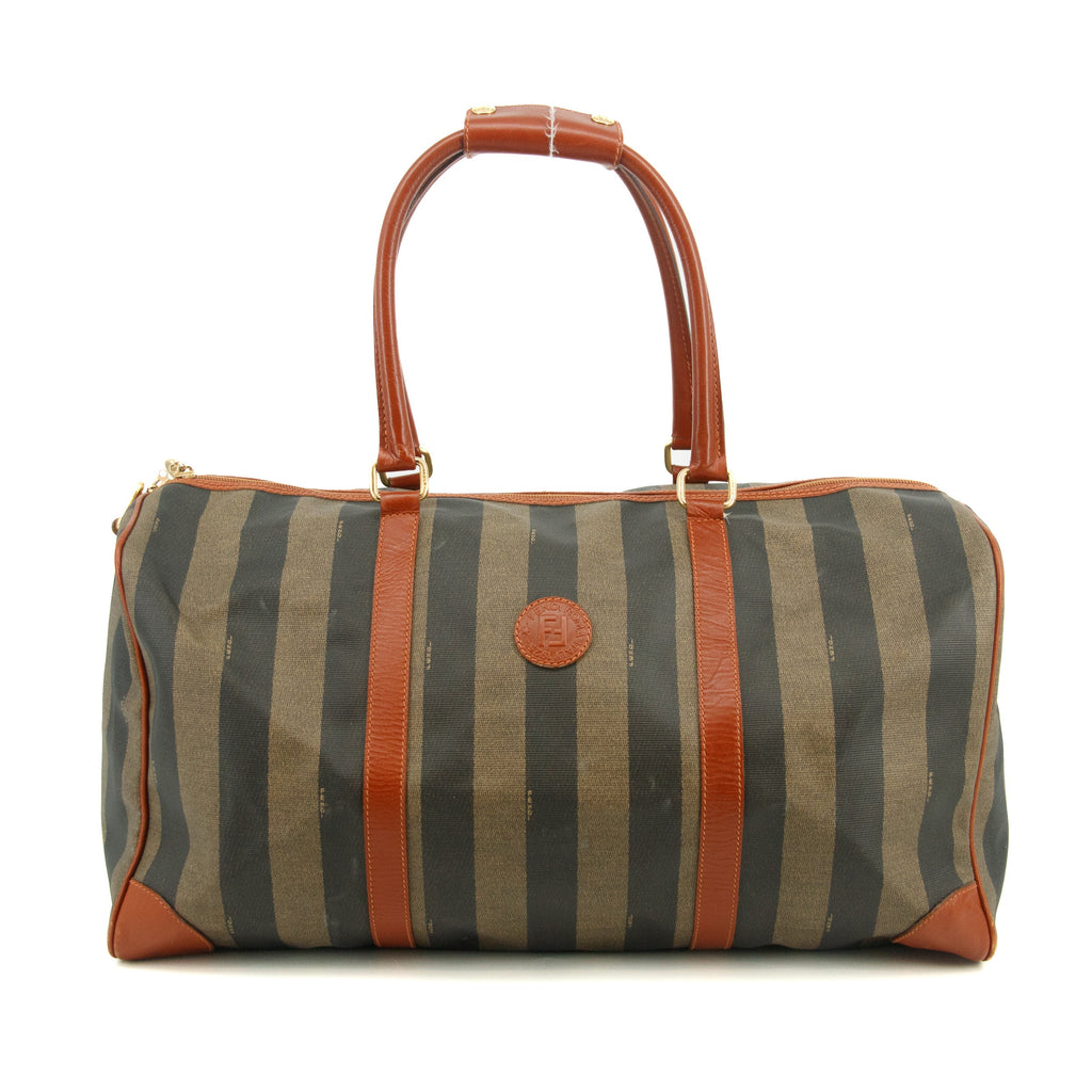 Fendi Pecan Pattern PVC x Leather Boston Bag Brown #3604