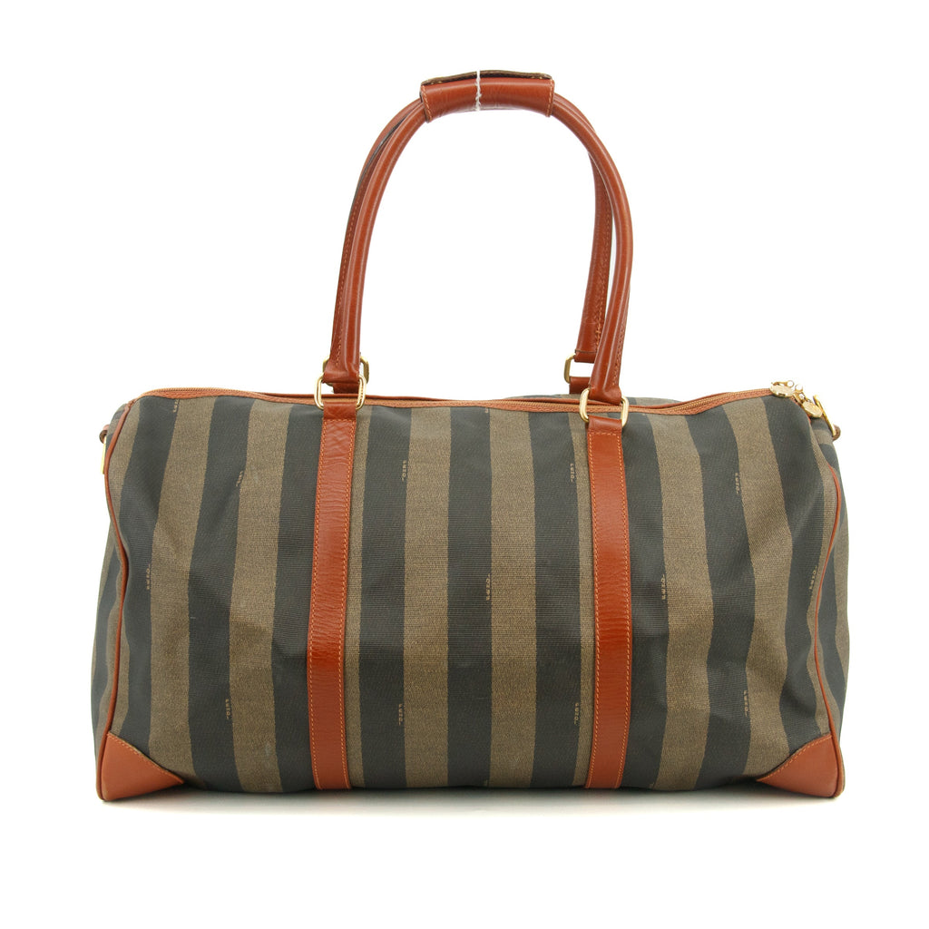 Fendi Pecan Pattern PVC x Leather Boston Bag Brown #3604