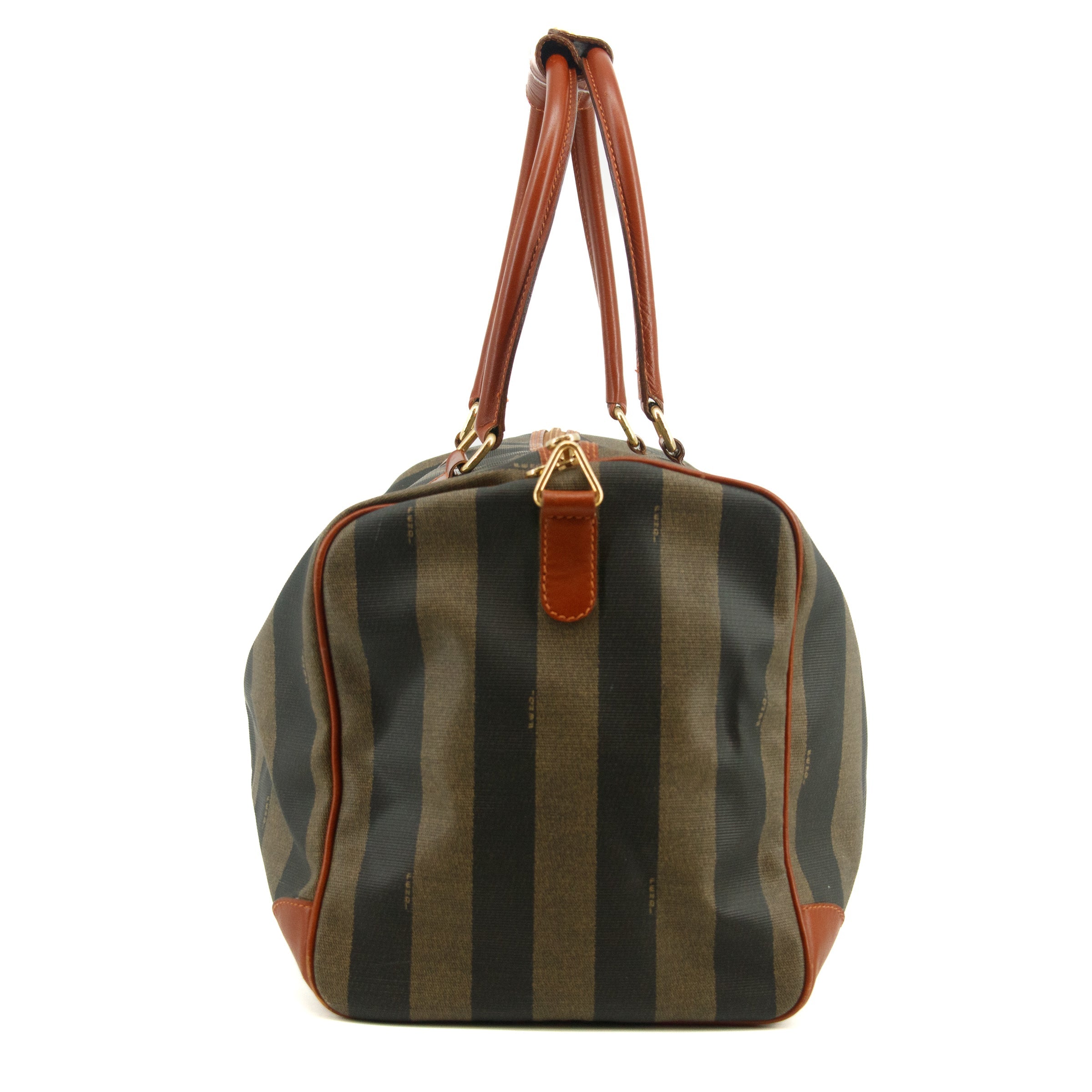 Fendi Pecan Pattern PVC x Leather Boston Bag Brown #3604