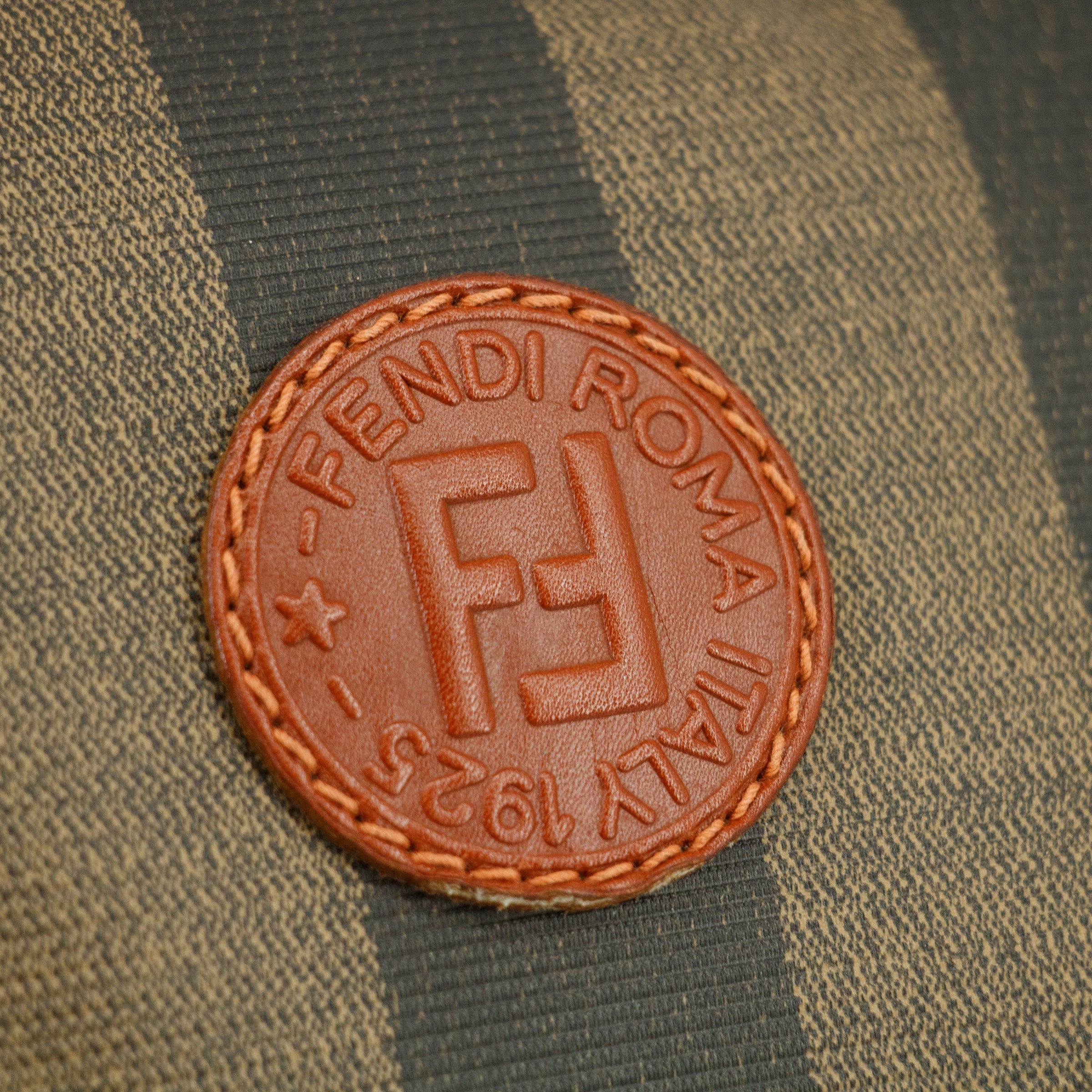 Fendi Pecan Pattern PVC x Leather Boston Bag Brown #3604