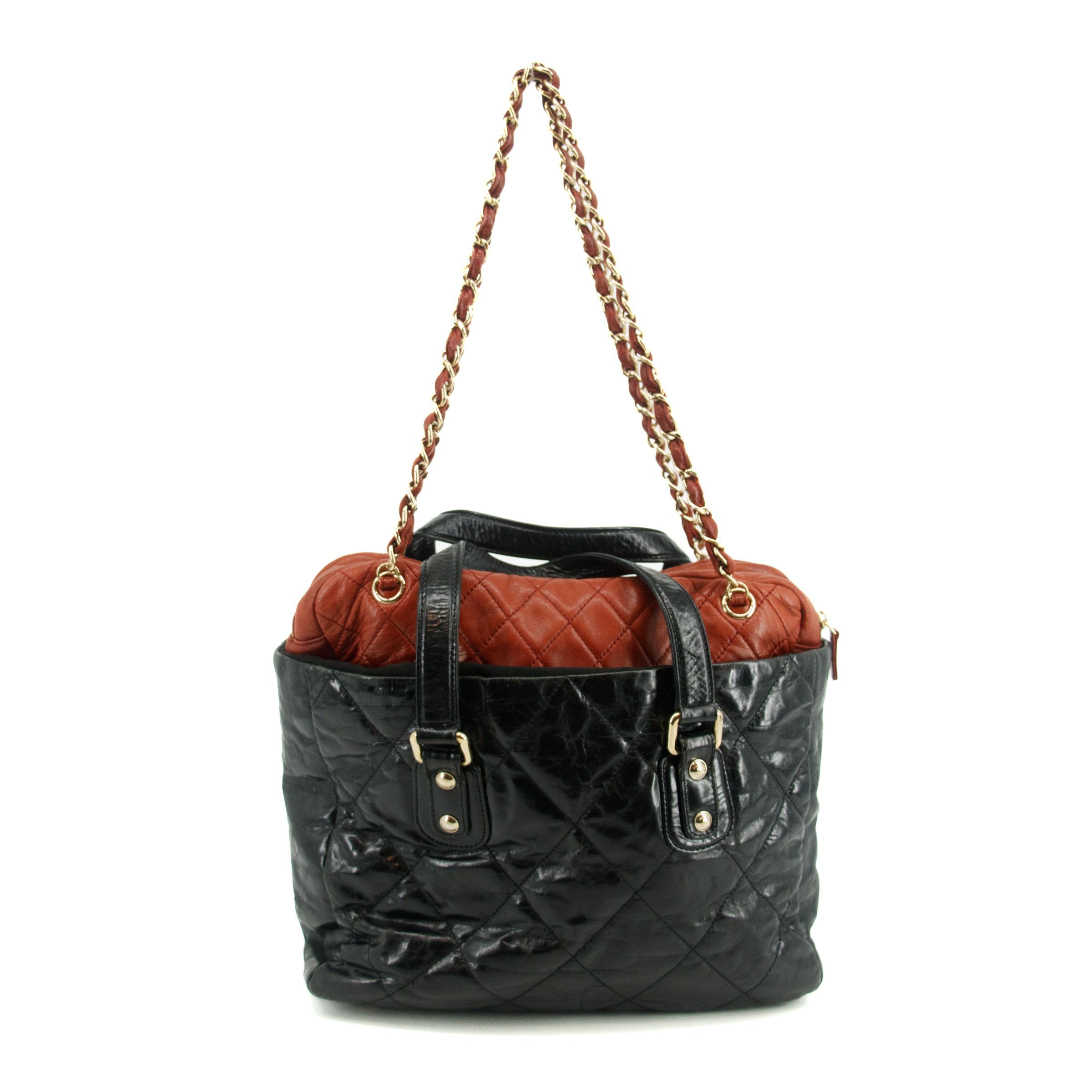Chanel Quilted Glazed Leather Black / Red 2Way Shoulder Bag #3634